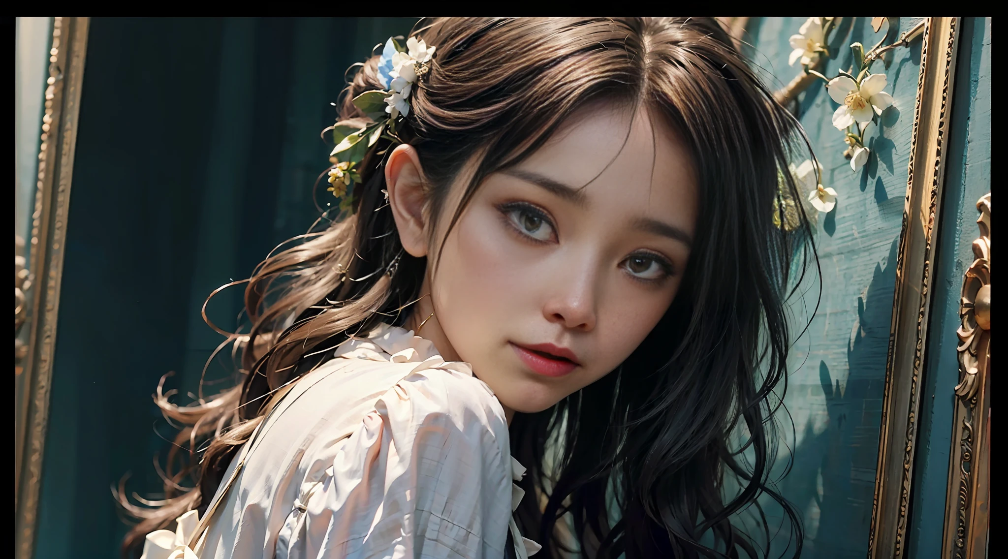 sorrowful、shed tears、shadowy、Light and shadow、Vast space、(A masterpice、best quality、best quality、Official art、Beautifully Aesthetic:1.2)、(38 talented beauty:1.3)、intensely detailed、(Fractal Art:1.2)、colorfully、highestdetailed、(Zentangle:1.2)、(Dynamic Pause) 、(Abstract background:1.5)、(:1.2)、(Many colors:1.4)、Haut du corps、Photo in a frame、Sad、Crying、Tears、Crying