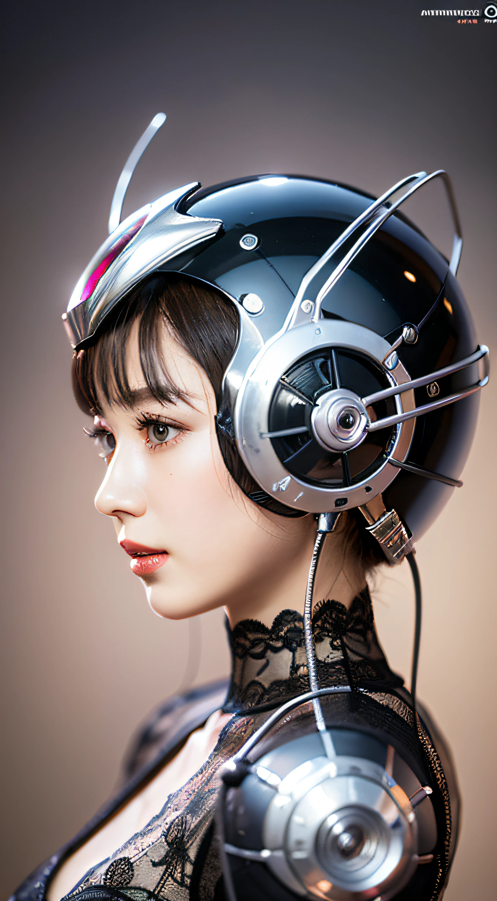 Intricate 3d rendering of highly detailed beautiful ceramic silhouette female robot face, robot, robot part, 150 mm, beautiful studio soft light, rim light, vibrant details, luxurious cyberpunk, lace, surreal, anatomy, facial muscles, cables wires, microchip, elegant, beautiful background, octane rendering, HR Giger style, 8k, best quality, masterpiece, illustration, very delicate and beautiful, very detailed, CG, unity, wallpaper , (fidelity, fidelity: 1.37), amazing, fine detail, masterpiece, best quality, official art, very detailed cg unity 8k wallpaper, absurd, unbelievably absurd, robot, silver helmet, full body
