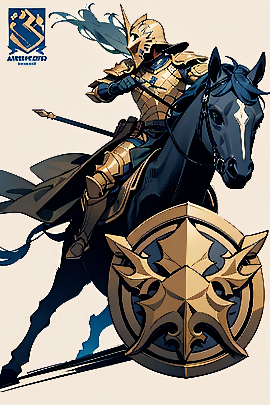 cavaleiro de armadura com cavalo negro formato de logo