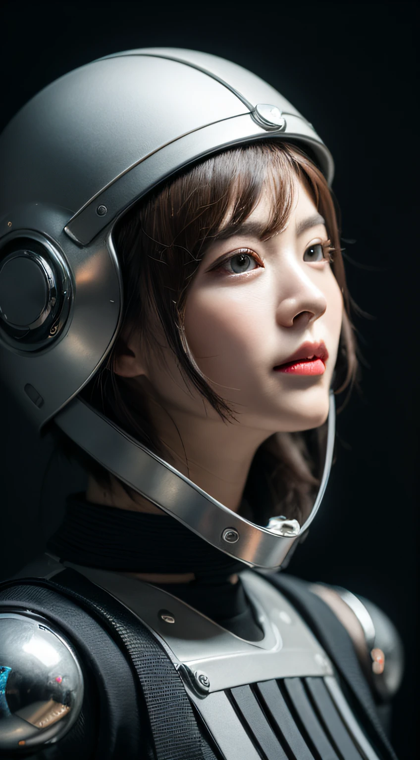 Intricate 3d rendering of highly detailed beautiful ceramic silhouette female robot face, robot, robot part, 150 mm, beautiful studio soft light, rim light, vibrant details, luxurious cyberpunk, lace, surreal, anatomy, facial muscles, cables wires, microchip, elegant, beautiful background, octane rendering, HR Giger style, 8k, best quality, masterpiece, illustration, very delicate and beautiful, very detailed, CG, unity, wallpaper , (fidelity, fidelity: 1.37), amazing, fine detail, masterpiece, best quality, official art, very detailed cg unity 8k wallpaper, absurd, unbelievably absurd, robot, silver helmet, full body