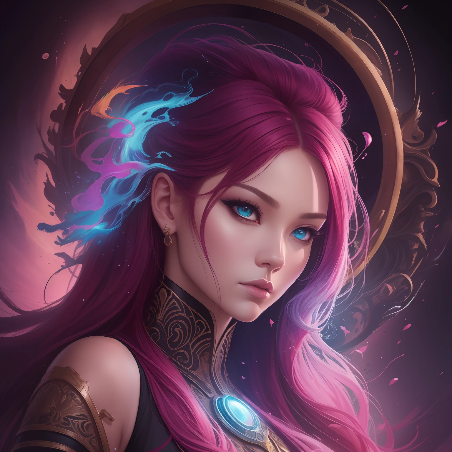 Astral Escape! Splash art, portrait of Vietnamese, red indigo haired Vietnamese, StarCraft Inspired, epic, artstation, splash style of colorful paint, contour, hyperdetailed intricately detailed, fantasy, unreal engine, fantastical, intricate detail, splash screen, complementary colors, fantasy concept art, 16k resolution, deviantart masterpiece, oil painting, heavy strokes, paint dripping, splash arts, neon ambiance, muted colors, watercolor style, filigree detailed, rim lighting, magic, surreal, fantasy, ultra, realistic, sharp features, highly detailed, sharp focus, muted colors, perfect face, perfect eyes, perfect full lips, supple female form, vivid, cinematic, Film light, Hyper detailed, Hyper realistic, masterpiece, atmospheric, high resolution, vibrant, dynamic studio lighting, wlop, Glenn Brown, Carne Griffiths, Alex Ross, artgerm and james jean. spotlight, tilt shift camera.