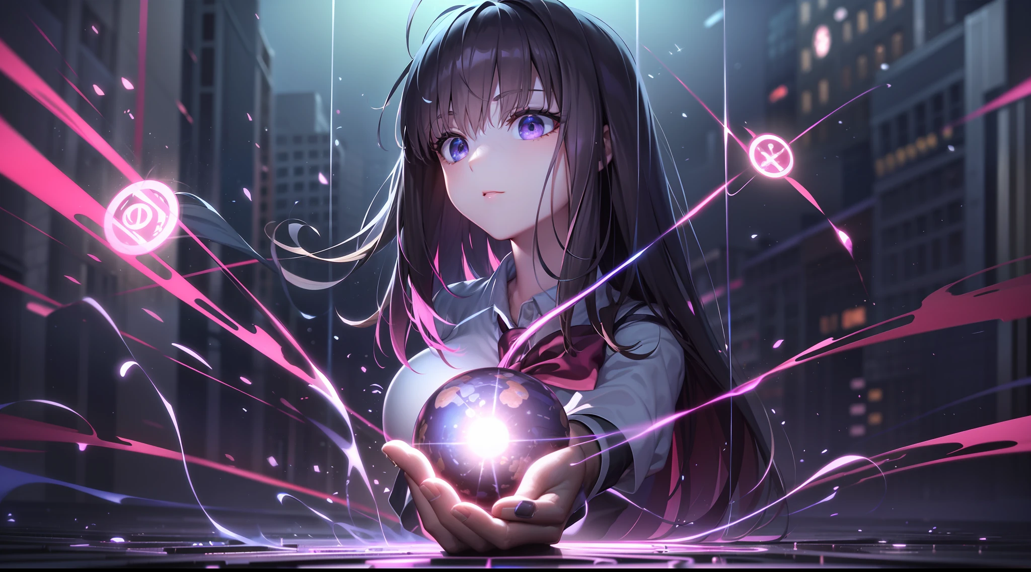 (Digital artwork:1.3),(a sketch:1.1)((Octane rendering)),City Street,High-rise tail alley,(Girl magician,JK school uniform),((a ball head)),((A huge glowing magic array under your feet)),((Complex luminous runes)),Realistic digital painting portrait,shot at 8k resolution,Gasoline liquid,color pastel,splashart,Magical universe of pink and blue and purple,Lithography in intricate details,(light particules:1.2),(game concept:1.3),(deep of field:1.3),Global illumination,with rich details,Trends on ArtStation,((illustrious)),ultra fine,16K resolution
