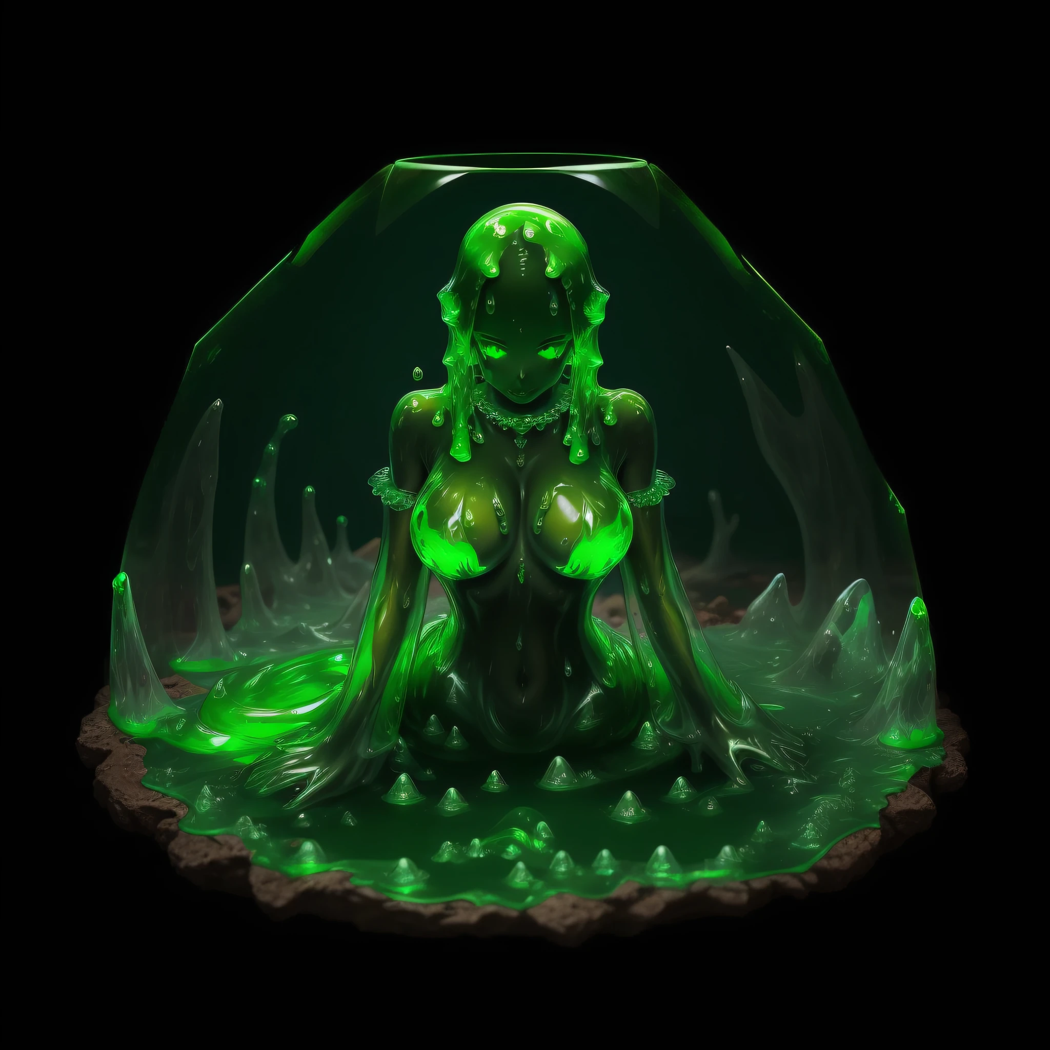 (1mulher slime:1.4), (rosto perfeito), (green translucent skin:1.3), in the swamp
