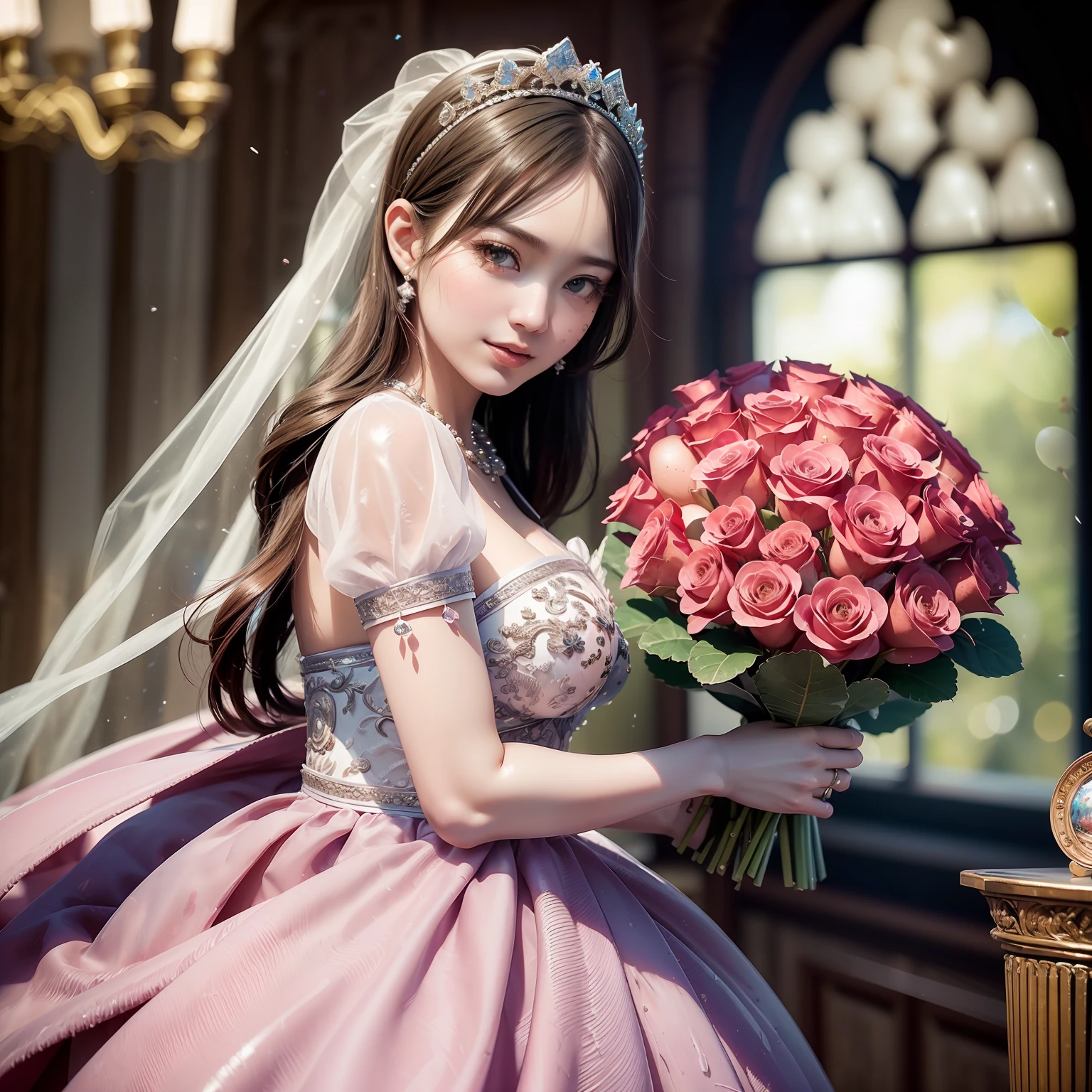 (MASTERPIECE:1.2),(CGI ART:1.3),(REALISTIC:1.5),(POST PROCESSING:1.3),(SHARP FOCUS:1.3),8K,1 girl in the bedroom,((upper body)),((white dress)), (((shiny skin))), (wide shot:1.4), window, (((Pastel balloons MESS IN Background))), (high shadows detail) , (illustration:1.2), (ulzzang -6500:1.0), ((HDR)), --auto