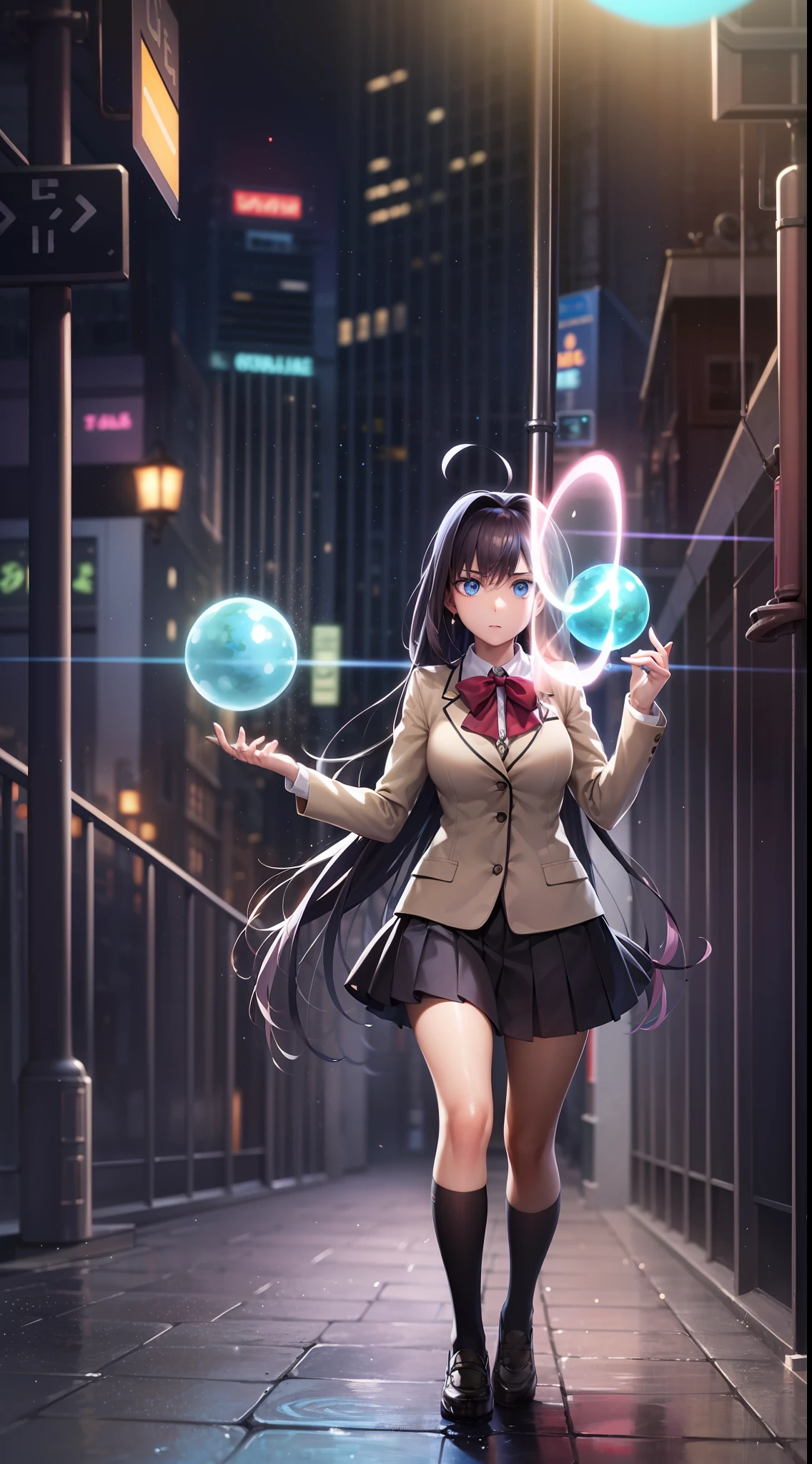 （Digital artwork：1.3），（a sketch：1.1）（（Octane rendering）），City Street，High-rise tail alley，（Girl magician，JK school uniform），（（a ball head）），（（A huge glowing magic array under your feet）），（（Complex luminous runes）），Realistic digital painting portrait，shot at 8k resolution，Gasoline liquid，color pastel，splashart，Magical universe of pink and blue and purple，Lithography in intricate details，（light particules：1.2），（game concept：1.3），（deep of field:1.3),Global illumination,with rich details,Trends on ArtStation，（（illustrious）），ultra fine，16K resolution