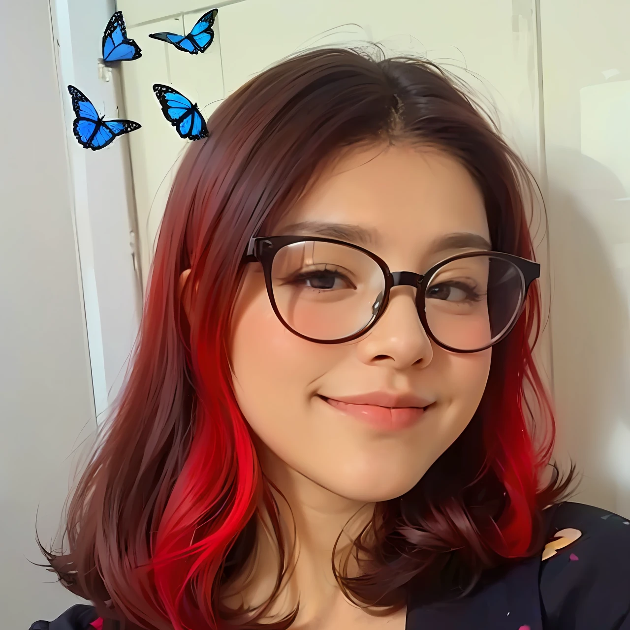 there is a woman with red hair and glasses posing for a picture, violet myers, ,