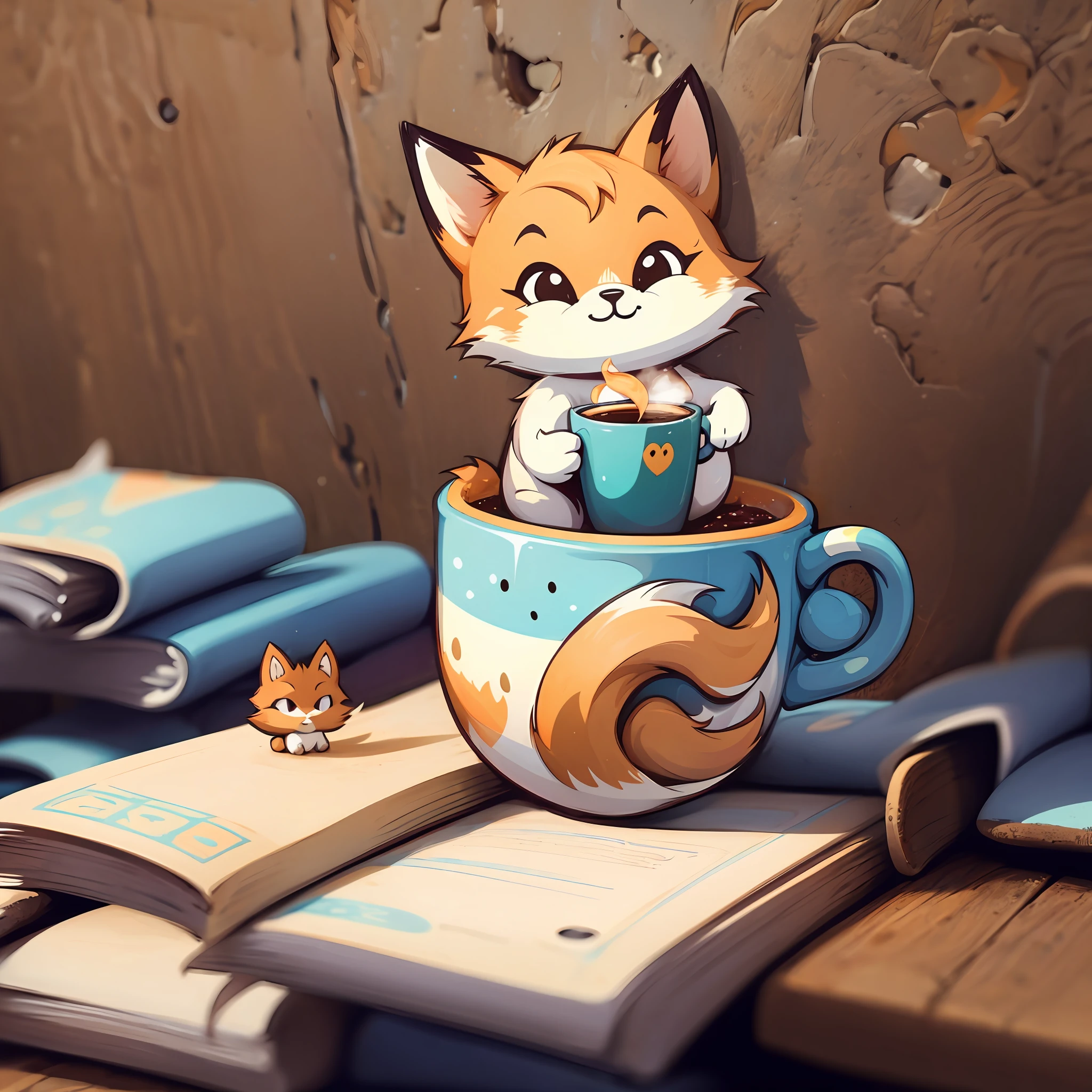 a sticker of a storybook fox holding a coffee --auto --s2