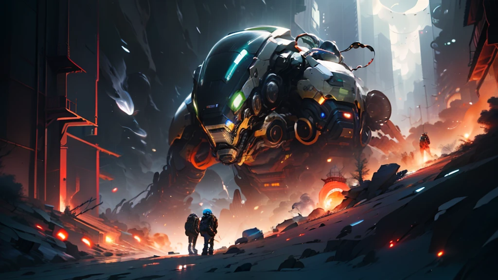 ((Best quality)), ((masterpiece)), (highly detailed:1.3), In a sprawling cyberpunk metropolis, dominated by towering skyscrapers and neon-lit alleys, a dystopian mega corporation known as OmniCorp reigns supreme. OmniCorp, driven by insatiable greed and power, has ventured beyond Earth's boundaries to exploit the vast resources of near-earth objects (NEOs) in a relentless pursuit of profit.Set in a gritty future, where the line between humanity and technology blurs, your images will depict the dark and ruthless world of NEO asteroid mining. Explore the juxtaposition of high-tech machinery, advanced robotics, and human labor as they collaborate to extract precious minerals and resources from the cold depths of space.Capture the scenes of colossal mining rigs, suspended in zero-gravity, relentlessly drilling into massive NEOs, their mechanical arms piercing through the rocky exterior. Show the workers, adorned in cybernetic suits, braving the harsh conditions of space to harvest the valuable ores, their faces obscured by gas masks and reflective visors.Amidst the cold and desolate asteroids, reveal the towering presence of the OmniCorp headquarters—a monolithic structure that casts a shadow over the workers below. Showcase the opulent offices and boardrooms, where executives make decisions that shape the destiny of both the company and the exploited masses.But beneath the shiny veneer of corporate power, unveil the simmering rebellion of the oppressed. Depict the clandestine activities of underground resistance movements, fighting against OmniCorp's iron grip on society. Show their covert operations, hacking into the corporation's networks, and plotting to expose its dark secrets.Incorporate elements of advanced technology, cybernetic enhancements, holographic displays, and augmented reality overlays to accentuate the cyberpunk atmosphere. Explore the contrast between the bleak and polluted cityscape and the infinite expanse of space, emphasizing the impact of humanit