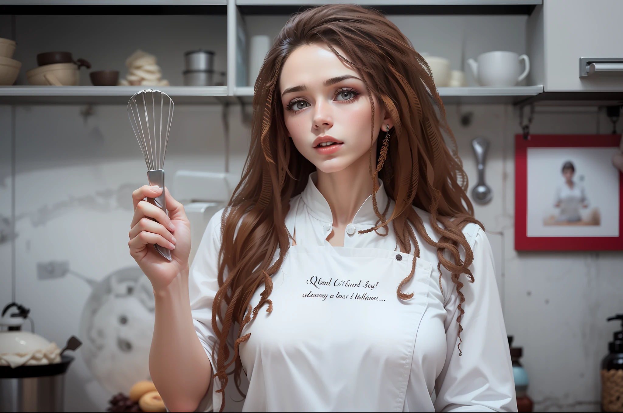 Woman confectioner holding a fue in her hand. Use a minha imagem e melhore a qualidade