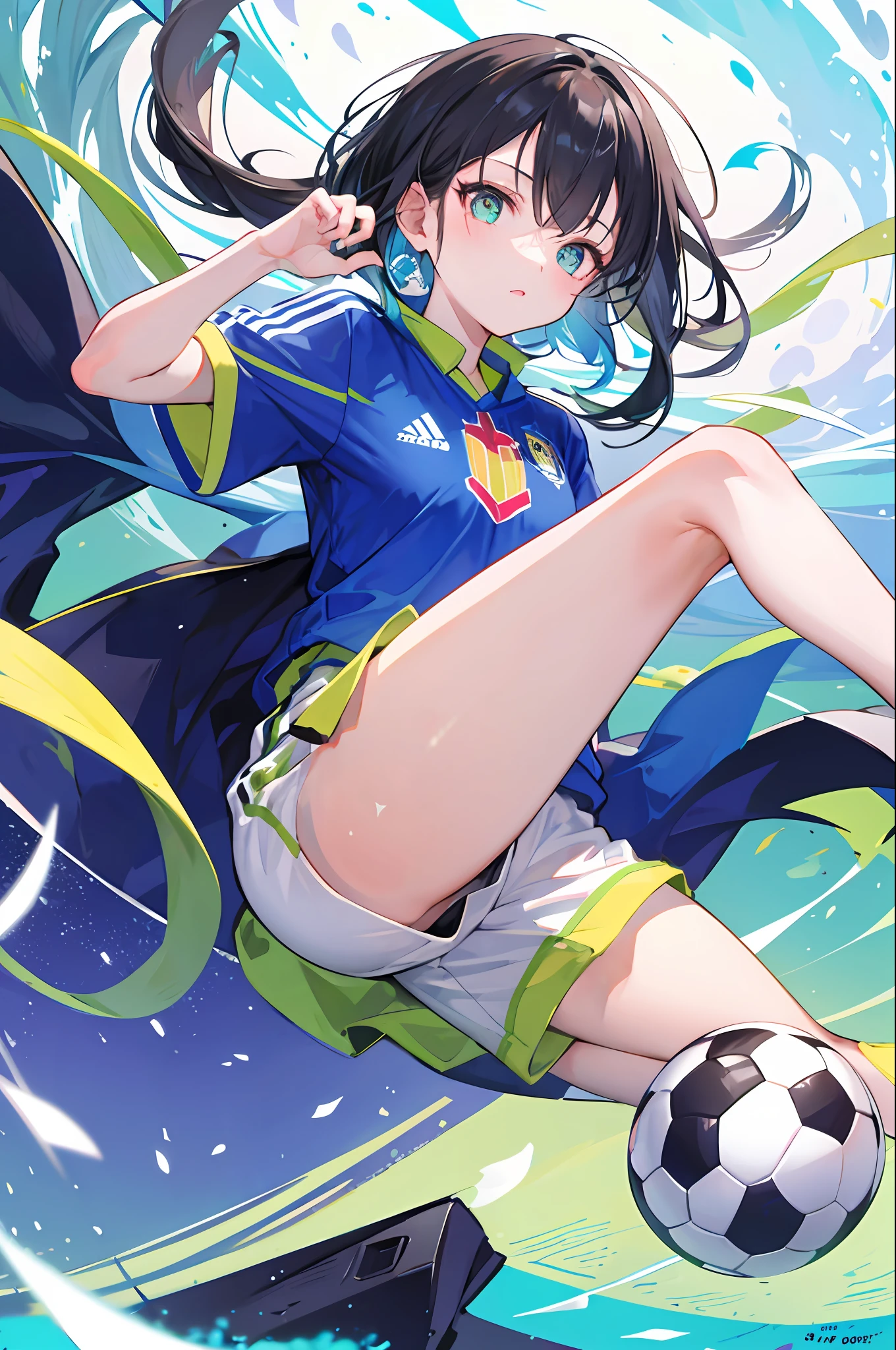 1girls、kicking a soccer ball、pupils、Delicate figure