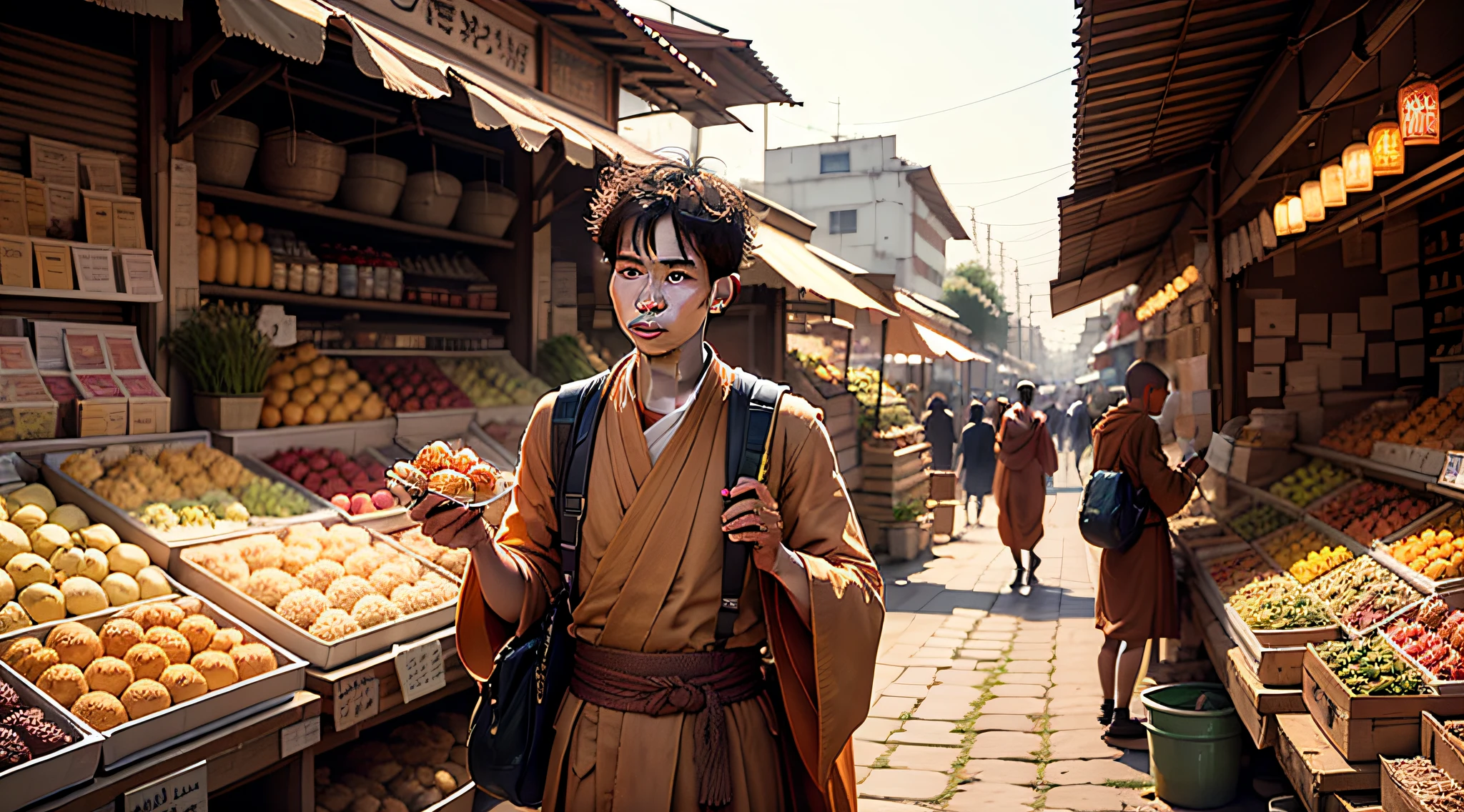 a young monk in an open market --auto