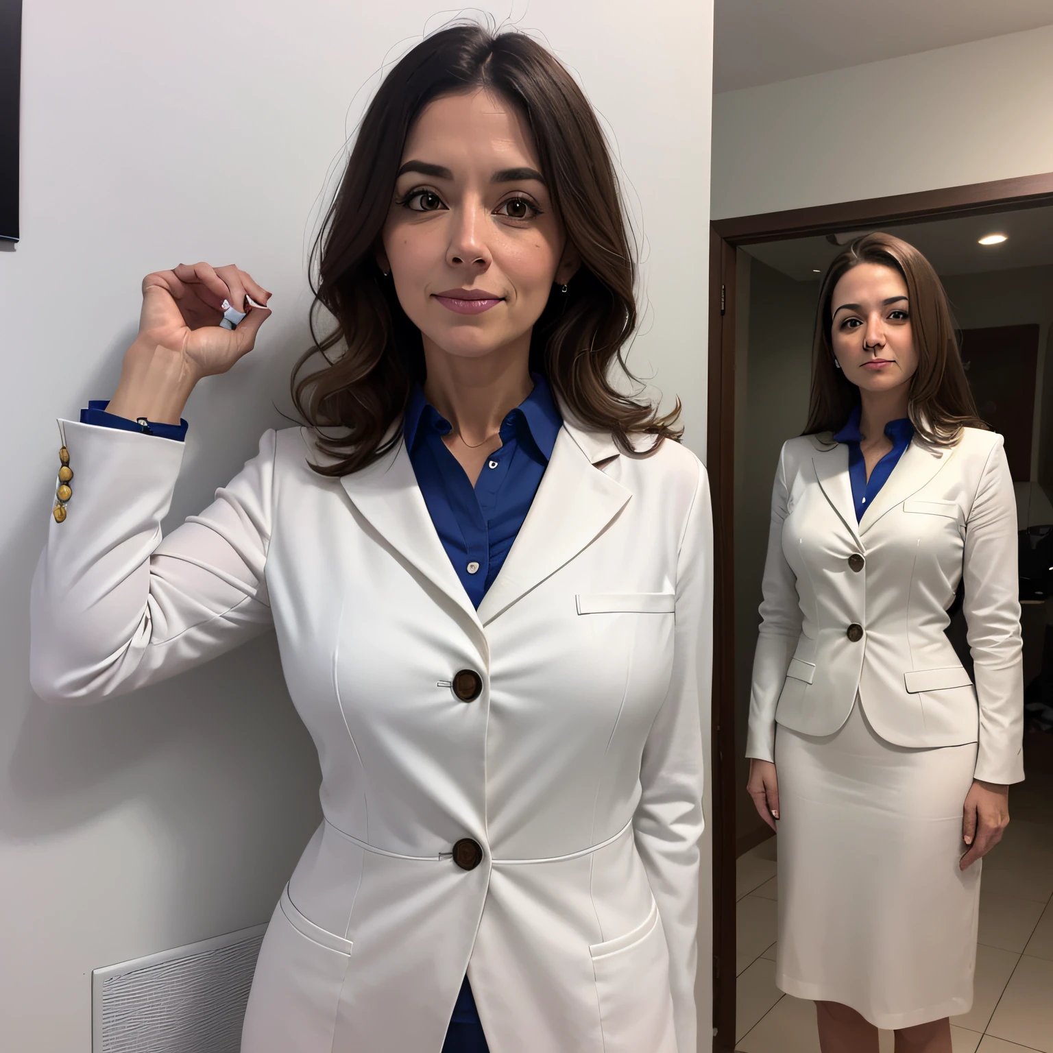 professora, 50 anos, cabelo branco, com trajes sociais, desenho realista --auto