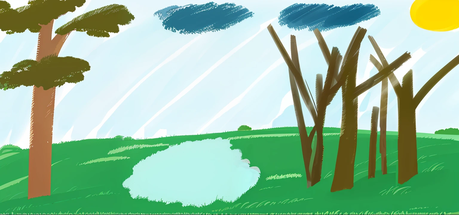 drawing of a bear in a field with trees and a sky, some trees in the background, Paisaje de Art Station, Dibujado en Microsoft Paint, dibujo digital, paisaje pintado, Una pintura digital, trees in the background, paisaje forestal aleatorio, Pintura por ordenador, tree in the background, Paisaje anime, Arte simple pastel, Paisaje verde azulado, Arte para principiantes, escena de fondo aleatoria