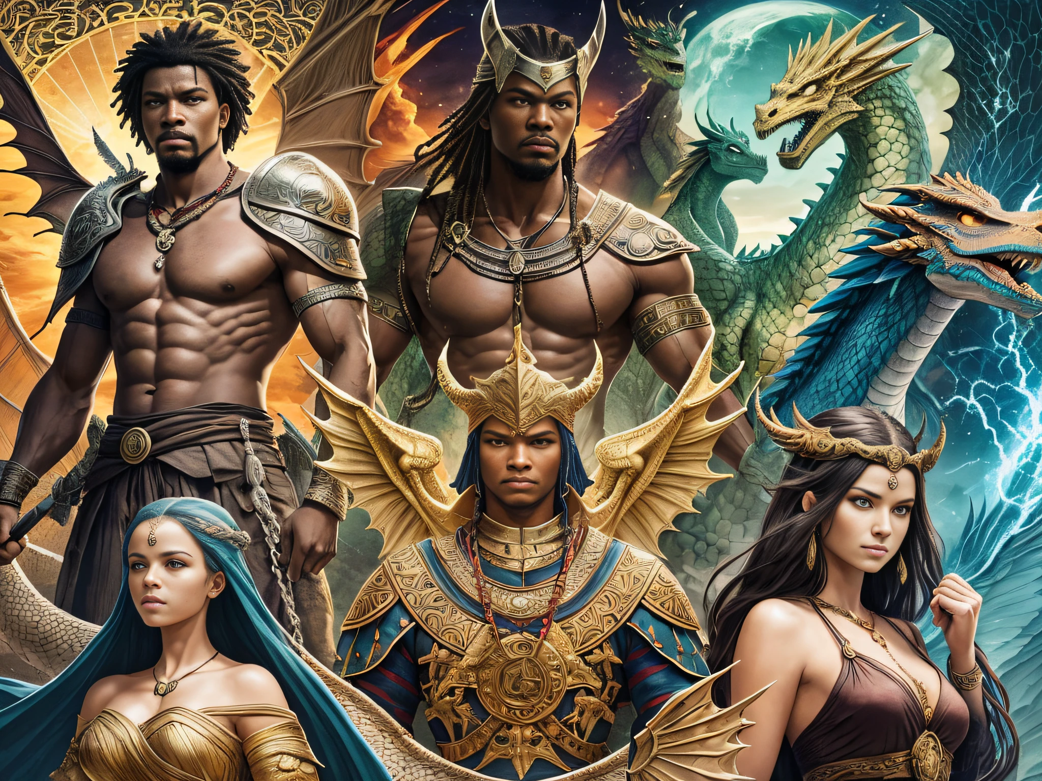 Here is an improved version of the prompt :

In a scene that combines both social realism and modernity, on peut voir un guerrier africain tenant une lance. Son regard est intense, as if he was casting a spell. At his side stands a majestic dragon in the style of Game of Thrones. The details of the creature are incredibly precise, from scales to powerful wings. The entire composition is inspired by Art Deco, with elegant curves and geometric patterns. The warrior's fist is raised, as if he was ready to fight to defend his land and culture. The influence of Art Nouveau is also present in the organic patterns and rich, couleurs vives.. Suprematism is present in the way the African warrior and dragon are placed at the center of the composition., as if they were the absolute masters of their environment.