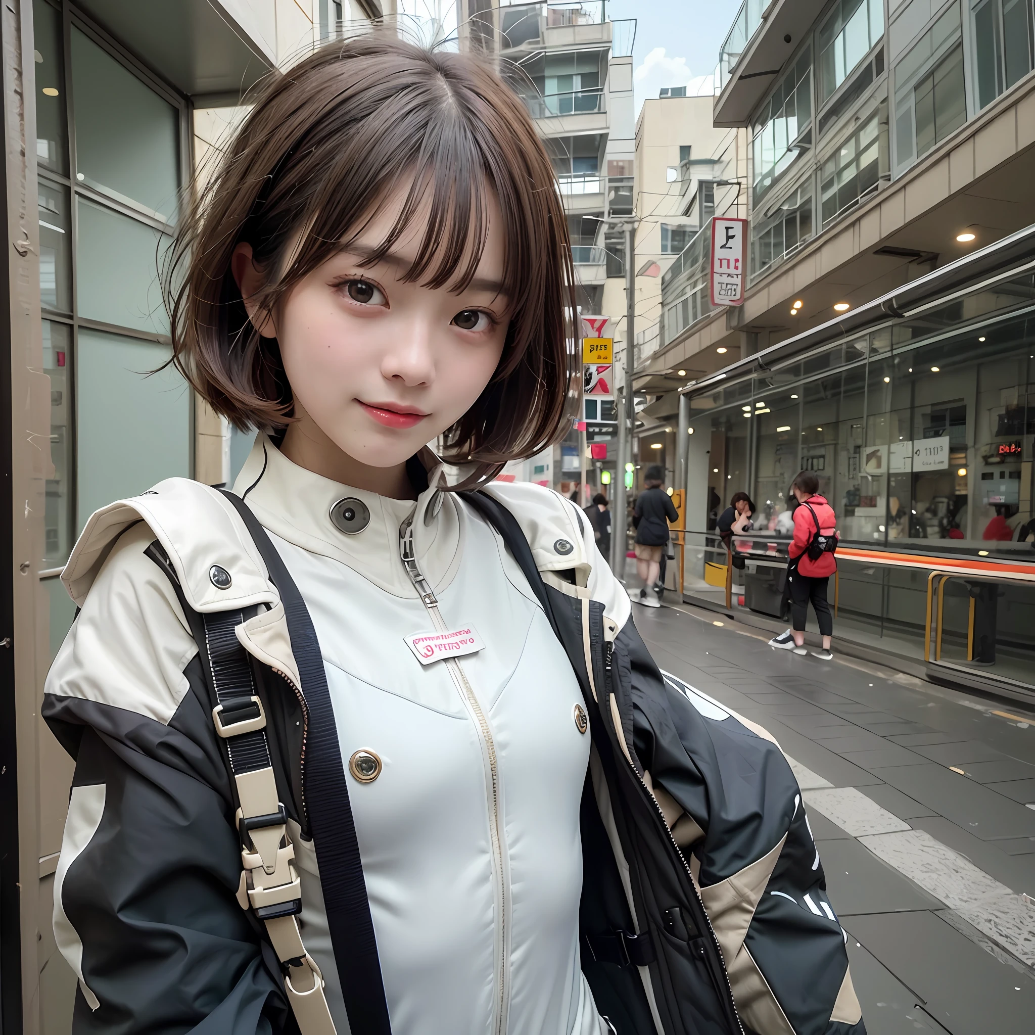 (RAW Photography:1.2)、(photorealestic:1.4)、(巨作:1.3)、(Top  Quality:1.4)、ultra-highres、(detailed eye)、(detailed facial features)、(detailed clothes features)、HDR、in 8K resolution、solo focus、bangs bangs、Skin tightening、(shinny skin)、(Slender girl)、dream-like、
(Extreme detail)、Confirmation of commentary、Request for commentary、landscapes、without text、
Virtual Girl - Lynn, small tits, bobhair, short-hair, Brown-haired, brown eyess,
1girls, Systemic
White diving suit、
happiness、smile on face、