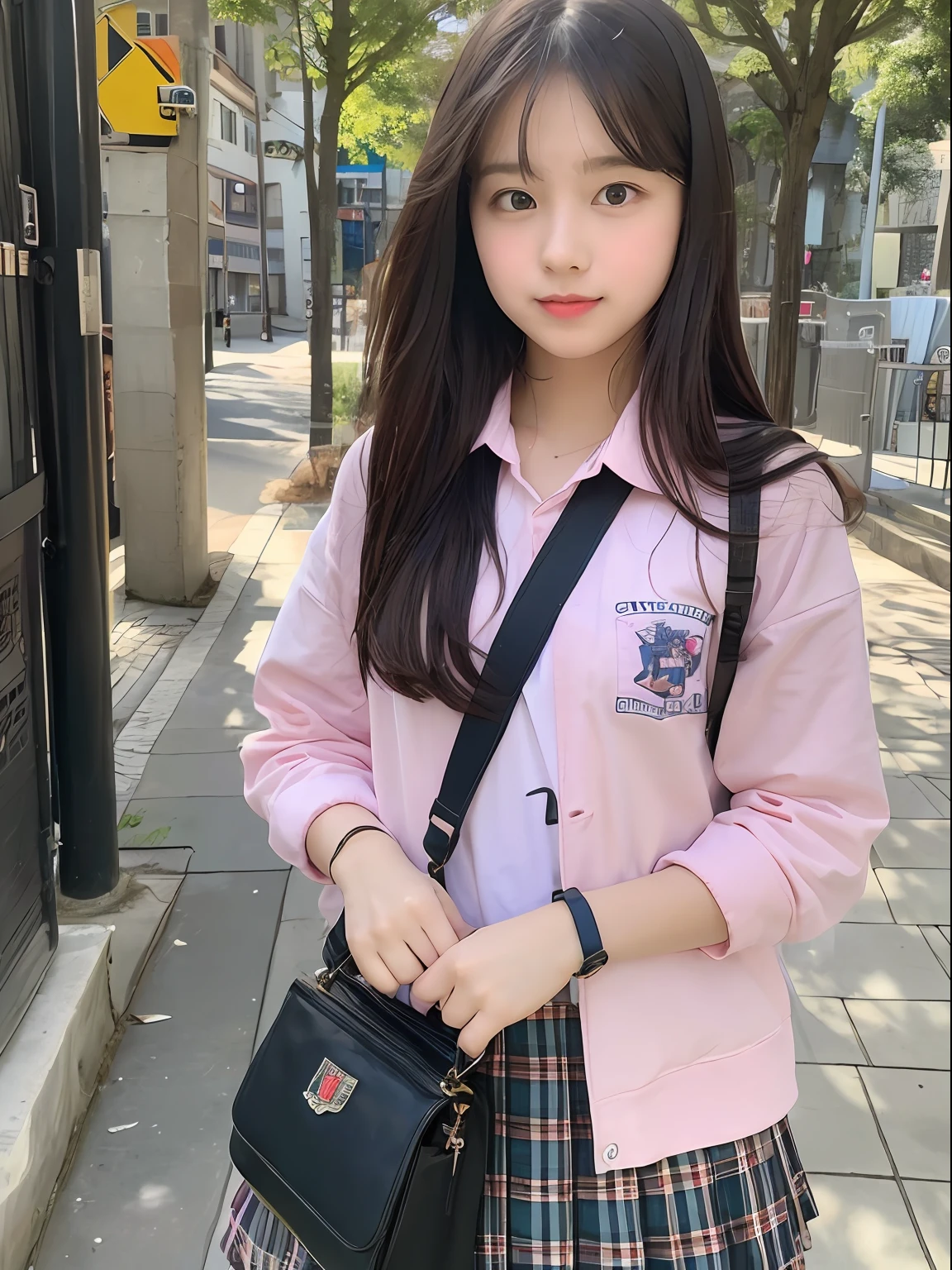 Masterpiece, top quality, portrait of one girl, elementary school girl, wearing school bag