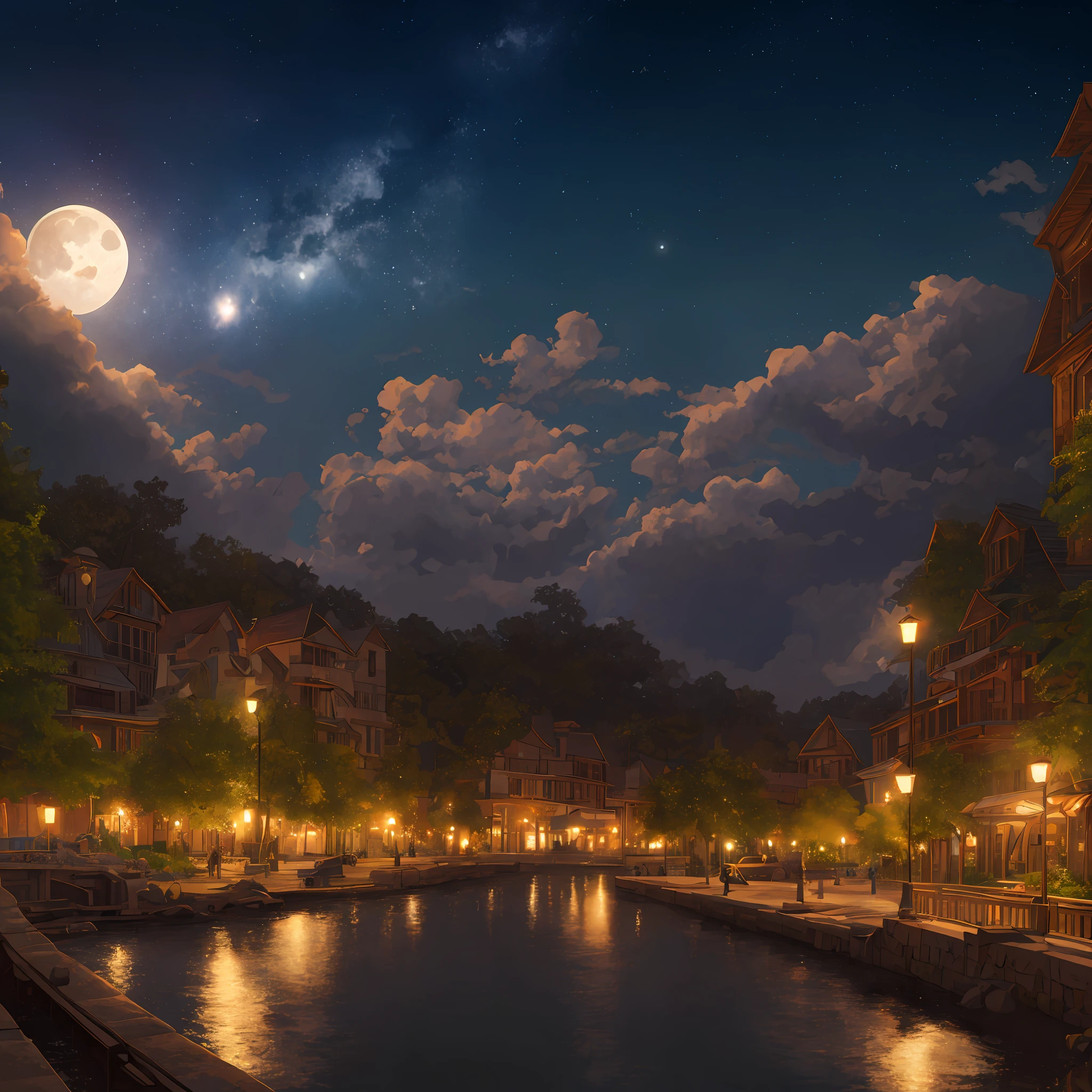 Masterpiece, best quality, high quality, extremely detailed CG unity 8k wallpaper, moonlight, moon, starry sky, no humans, bokeh, depth of field, HDR, bloom, chromatic aberration, realism, very detailed, trends on artstation, trends on CGsociety, intricacies, high detail, drama, midjourney art --auto