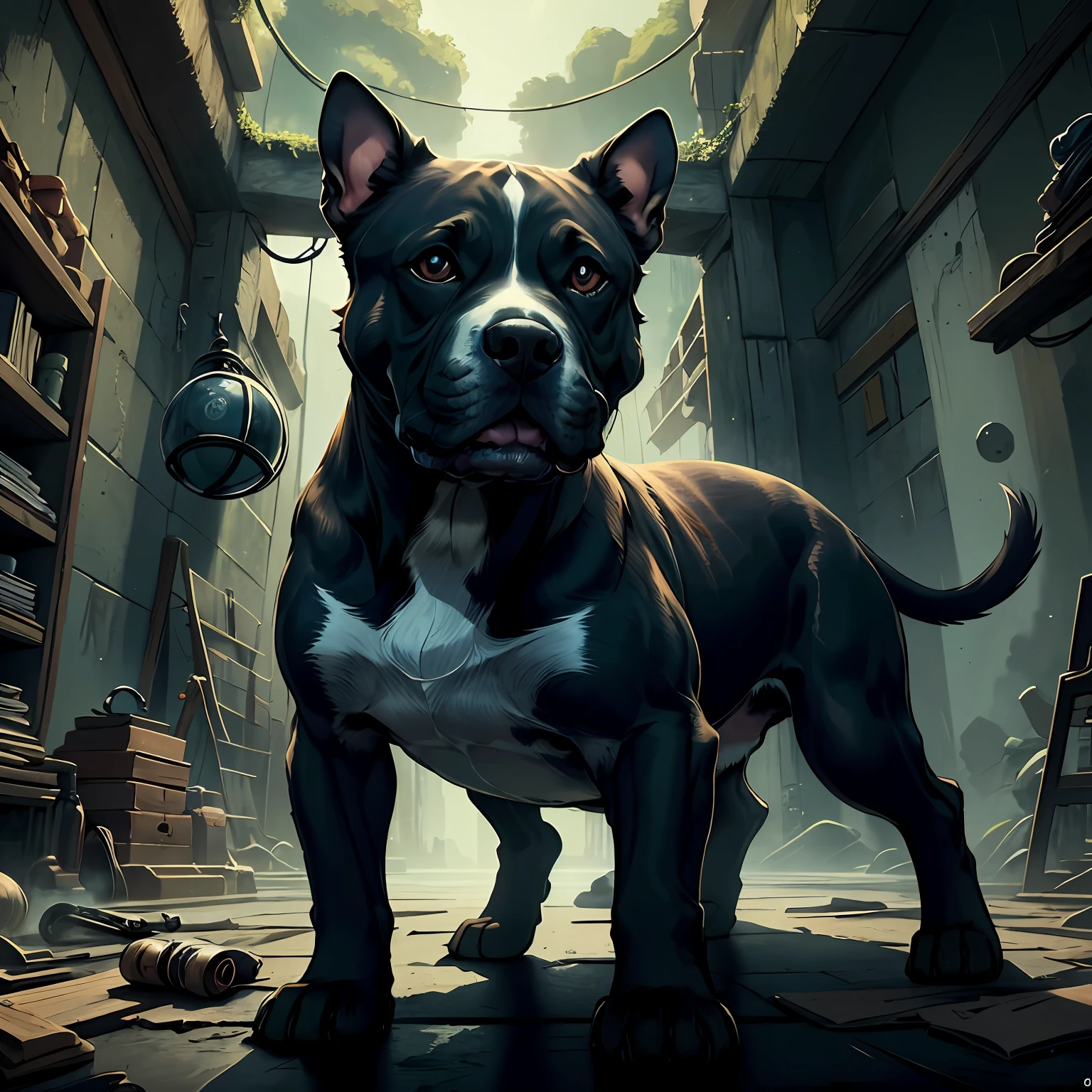 (Masterpiece, melhor qualidade), 1 cachorro pitbull, , olhos fechados, parte superior do corpo, Espirrar, abstrair, preto e branco, --auto