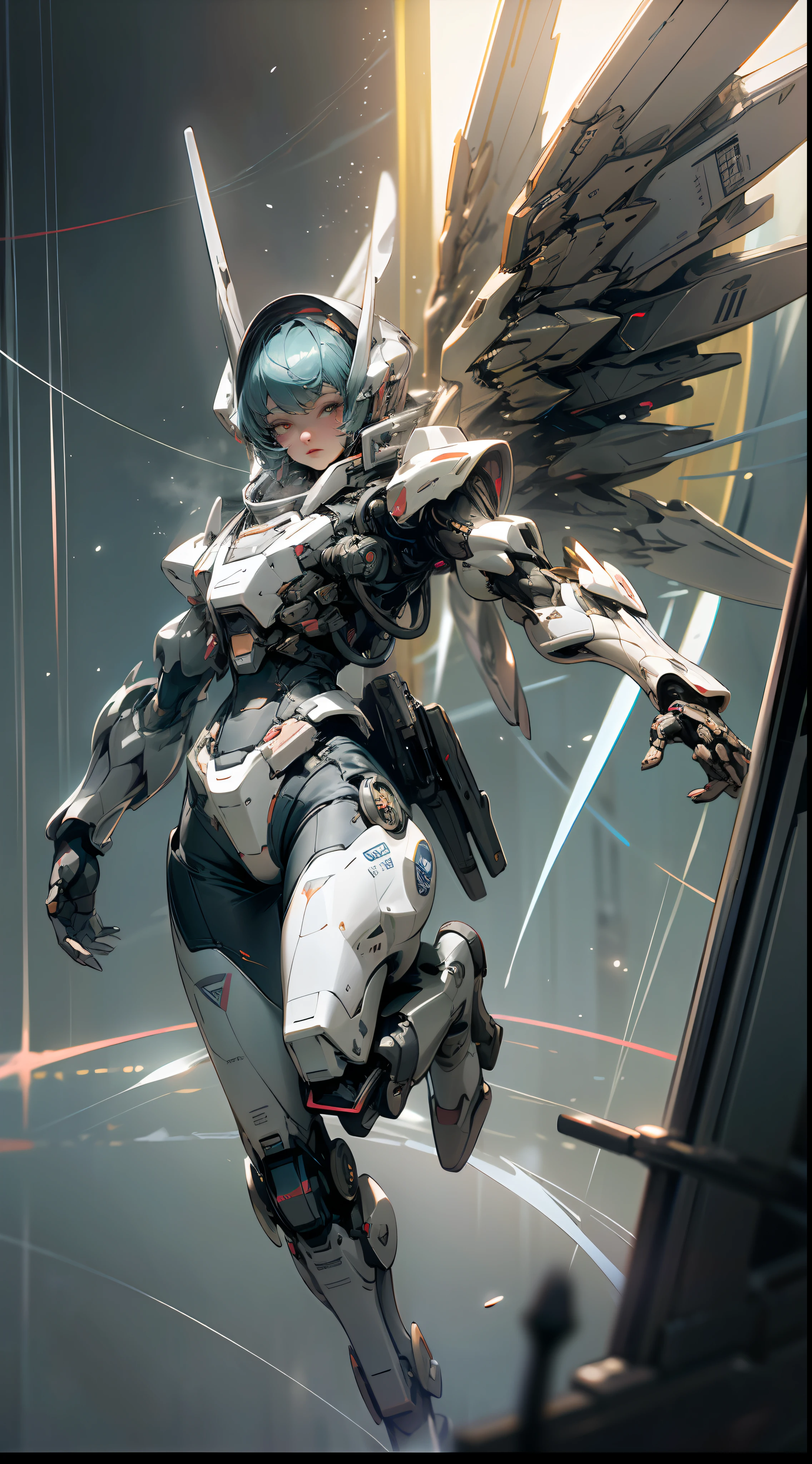 ((Best quality)), ((masterpiece)), (highly detailed:1.3), 3D, beautiful, (cyberpunk:1.2), in space, nebula, holding_weapon, (1Female mecha:1.3), facing the viewer, glowing eyes, full body, (flying, swooping down, dynamic, motion blur: 1.4), (huge mecha wings: 1.6), looking up, glowing_eyes, mecha, panorama, background is earth, nebula, space, particles, reality, HDR (High Dynamic Range), Ray Tracing, NVIDIA RTX, Super Resolution, Unreal 5, Subsurface Scattering, PBR Texturing, Post Processing, Anisotropic Filtering, Depth of Field, Maximum Clarity and Clarity, Multilayer Textures, Albedo and Specular map, Surface shading, accurate simulation of light-material interaction, perfect proportion, Octane Render, two-tone lighting, large aperture, low ISO, white balance, rule of thirds, 8K RAW, efficient sub-pixel, sub-pixel convolution,