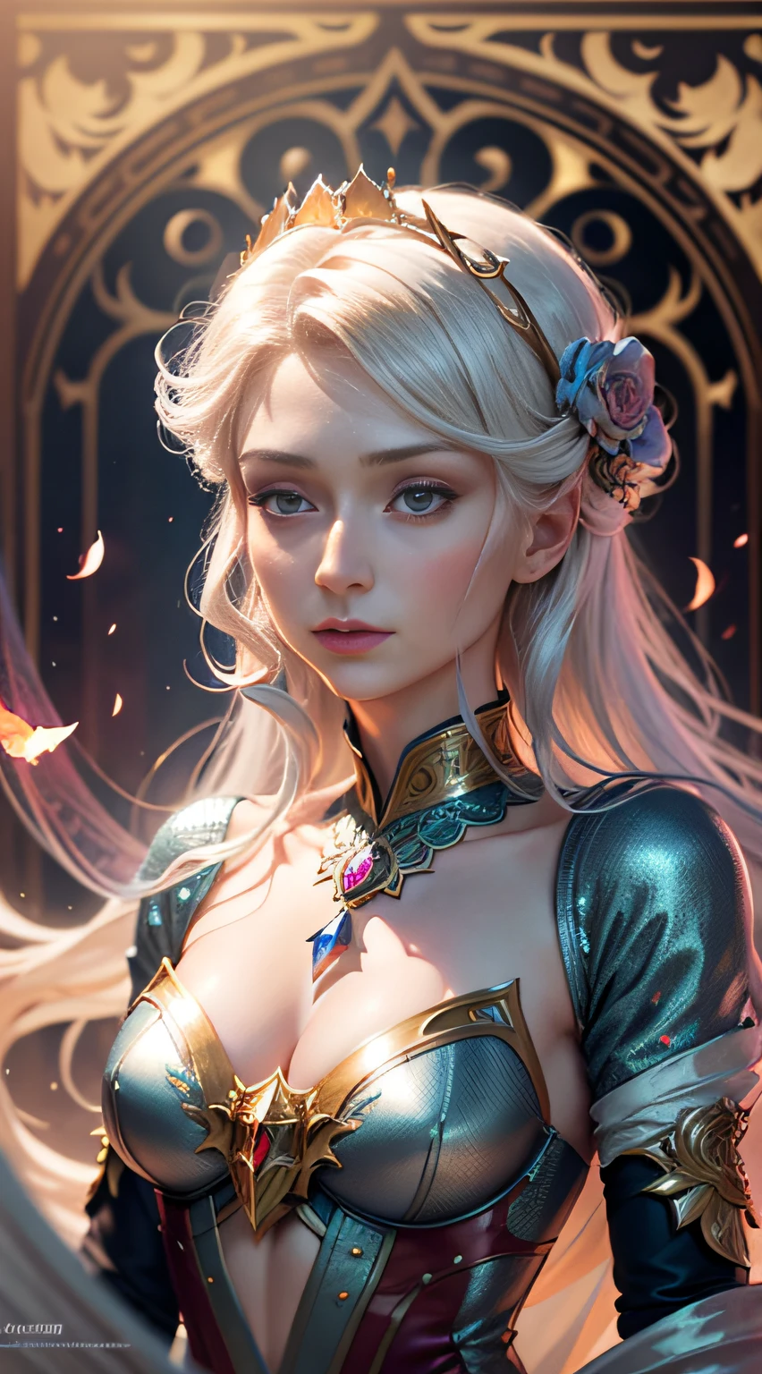 full body, (concept art), masterpiece, best quality, photorealistic, 8k raw photo, a portrait half-body photograph by Tom Bagshaw, tarot card style, [:(detailed face:1.2):0.2], absurdres iris textures, facing viewer, cowboy shot, (photorealistic:1.5), perfect body, 
a beautiful girl pureerosface_v1, smiling, ankle high heels, wearing transparent black off_shoulder_bandage_dress with gold ornaments,  necklace, armband, navel ring, transparent heavy lace cloak made of swan feathers, big boobs, green eyes, long legs, long black hair, rim lighting, lying on bed inside a silky luxurious tent, treasure chests, hills, rainforest, blue sky, clouds, sun style-hamunaptra, DarkFantasy, full female body,