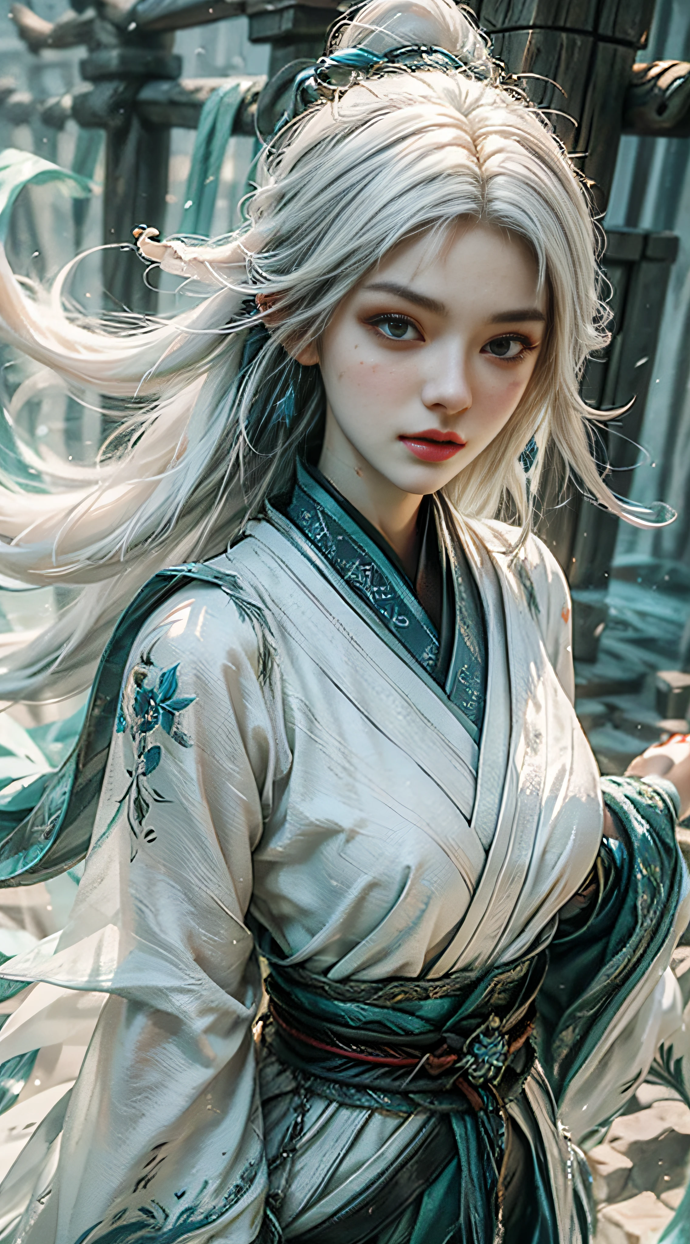 Close-up of a woman with white hair and white mask, beautiful figure painting, Guviz, Guwiz style artwork, white hair god, Yang J, epic exquisite character art, stunning character art, Fan Qi, Wu Zhun Shifan