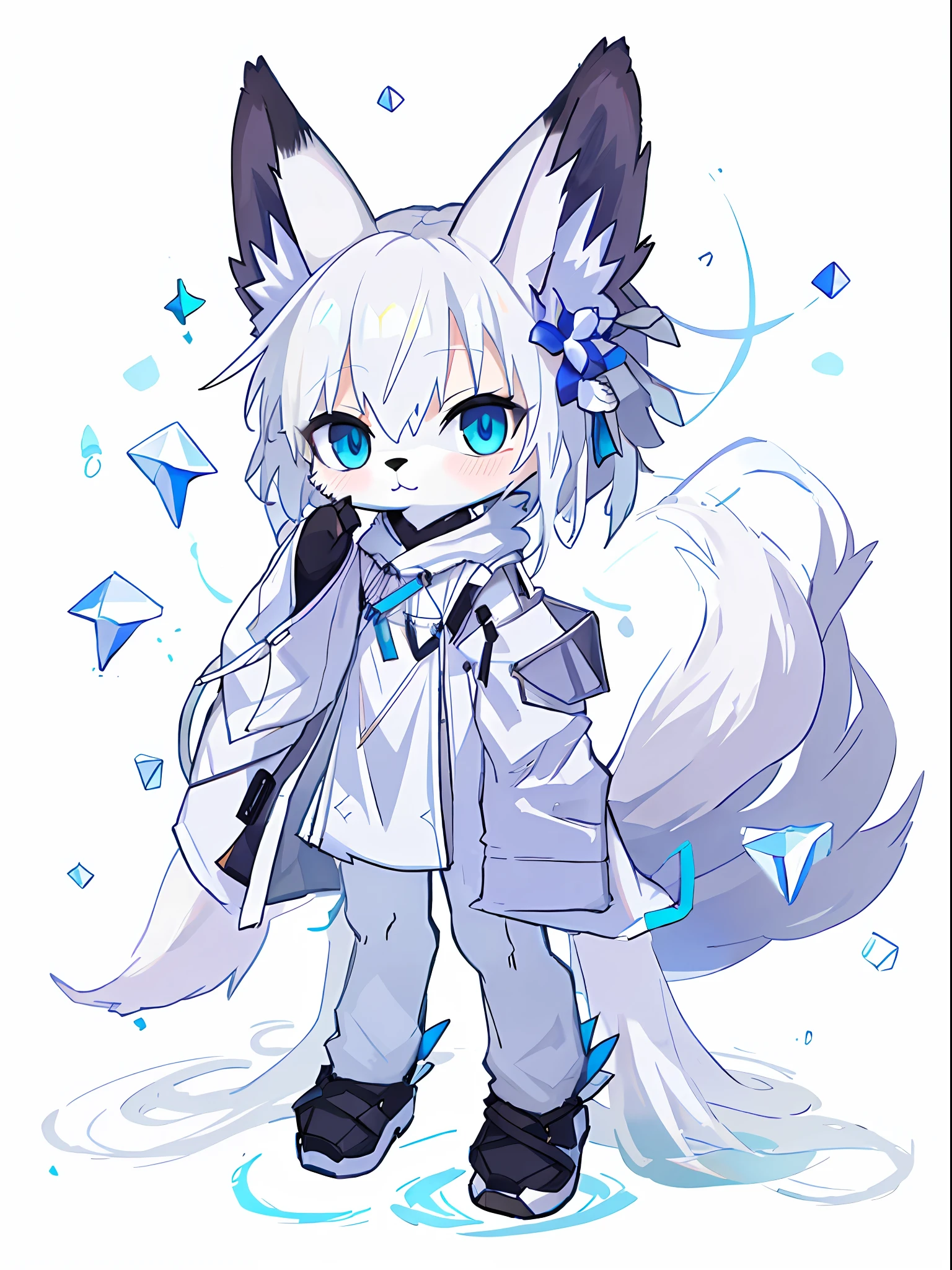 anime - style cat with blue eyes and a white fur coat, ethereal fox, from arknights, White-haired fox, Pisif, Fluffy!!!, Pisif style, Digital art on Pisif , komono, fullbody commission for, female furry mini cute style, water color nendoroid, trending on artstation pixiv, author:Shitao