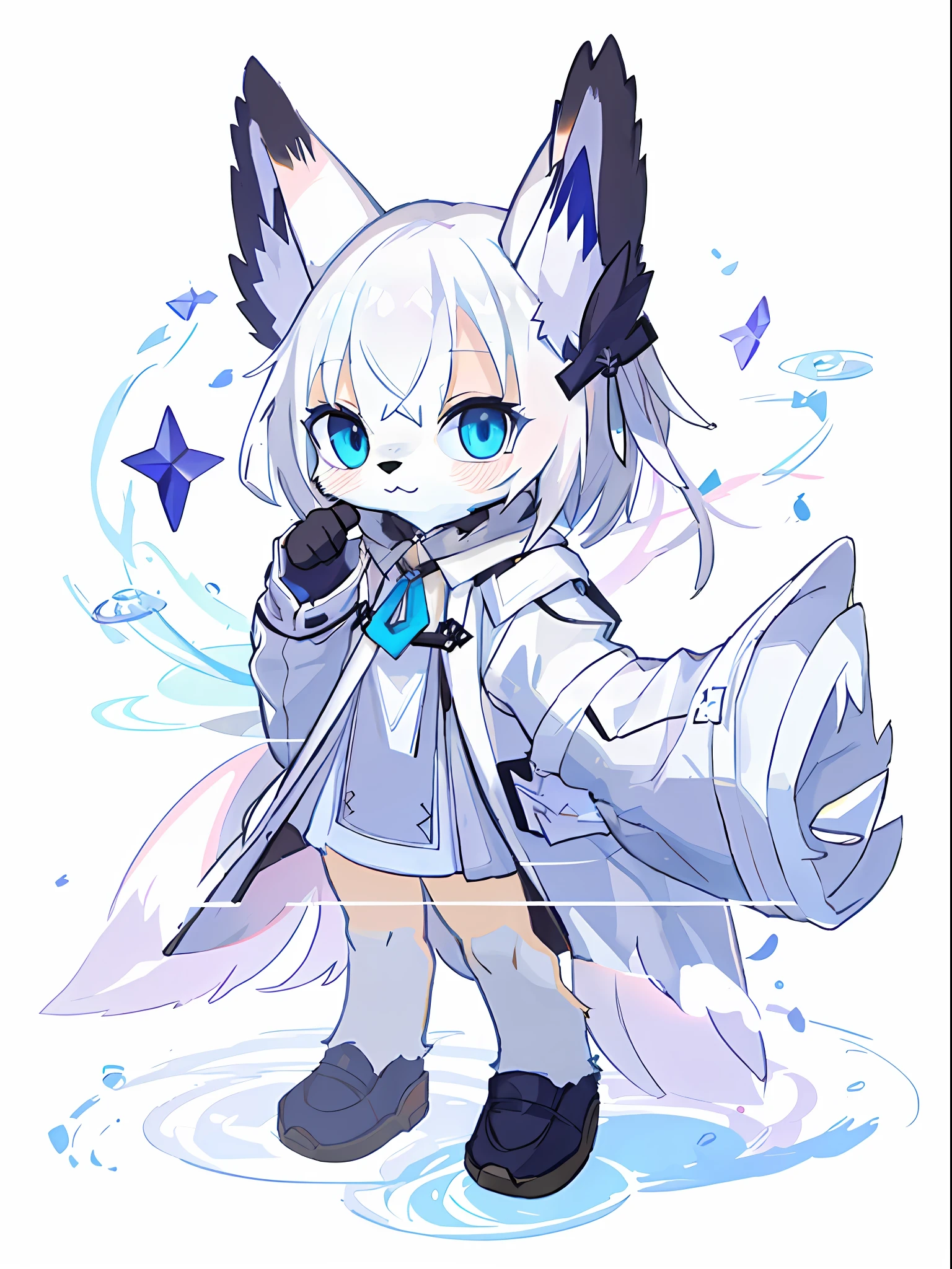 anime - style cat with blue eyes and a white fur coat, ethereal fox, from arknights, White-haired fox, Pisif, Fluffy!!!, Pisif style, Digital art on Pisif , komono, fullbody commission for, female furry mini cute style, water color nendoroid, trending on artstation pixiv, author：Shitao