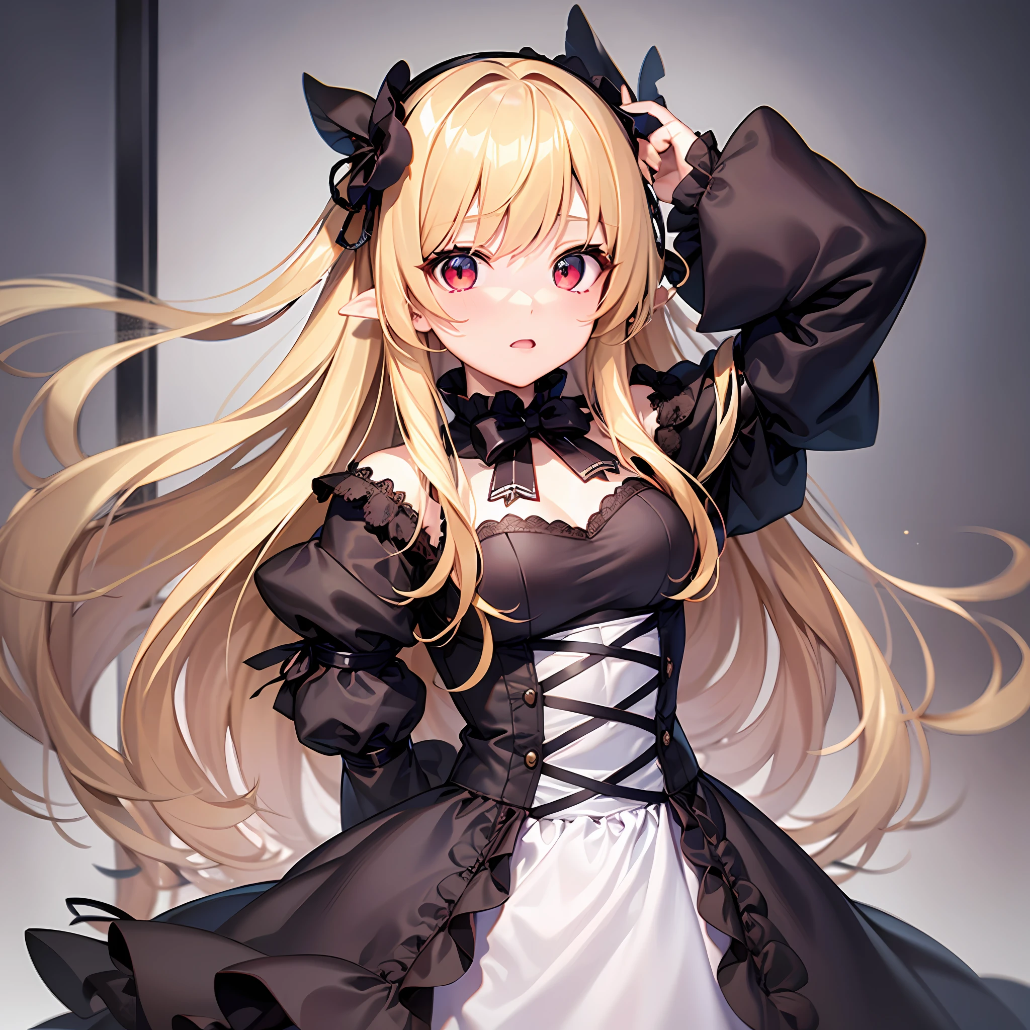 One blonde girl、red-eyed、Gothic lolita、