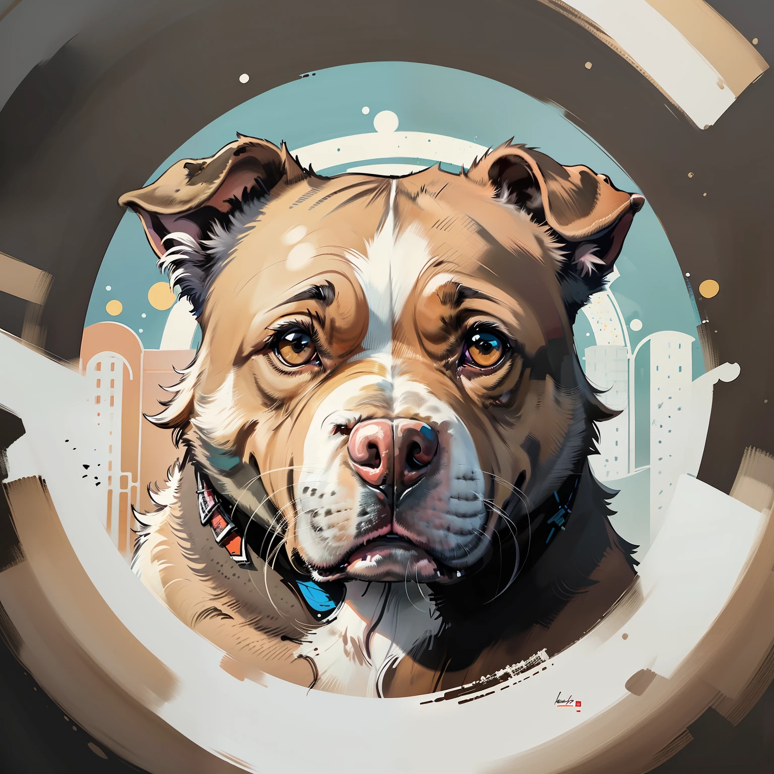 (obra de arte moderna) logotipo com um cachorro pitbull confiante nas cores preto e branco. Arte perfeita, 8k.