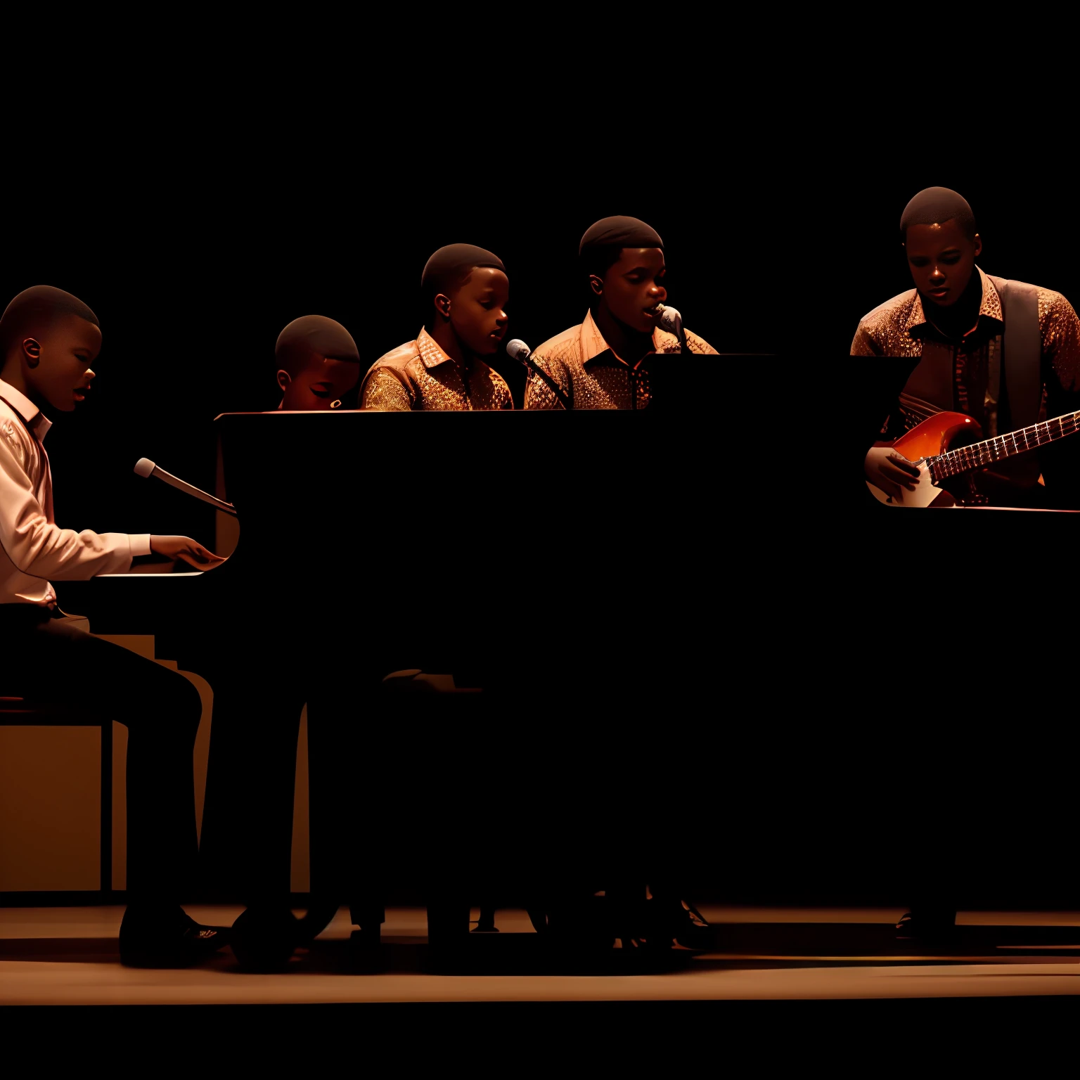 s africanos tocando piando e vocalista, Banda Musical Infantil Africana, guitarra de piano