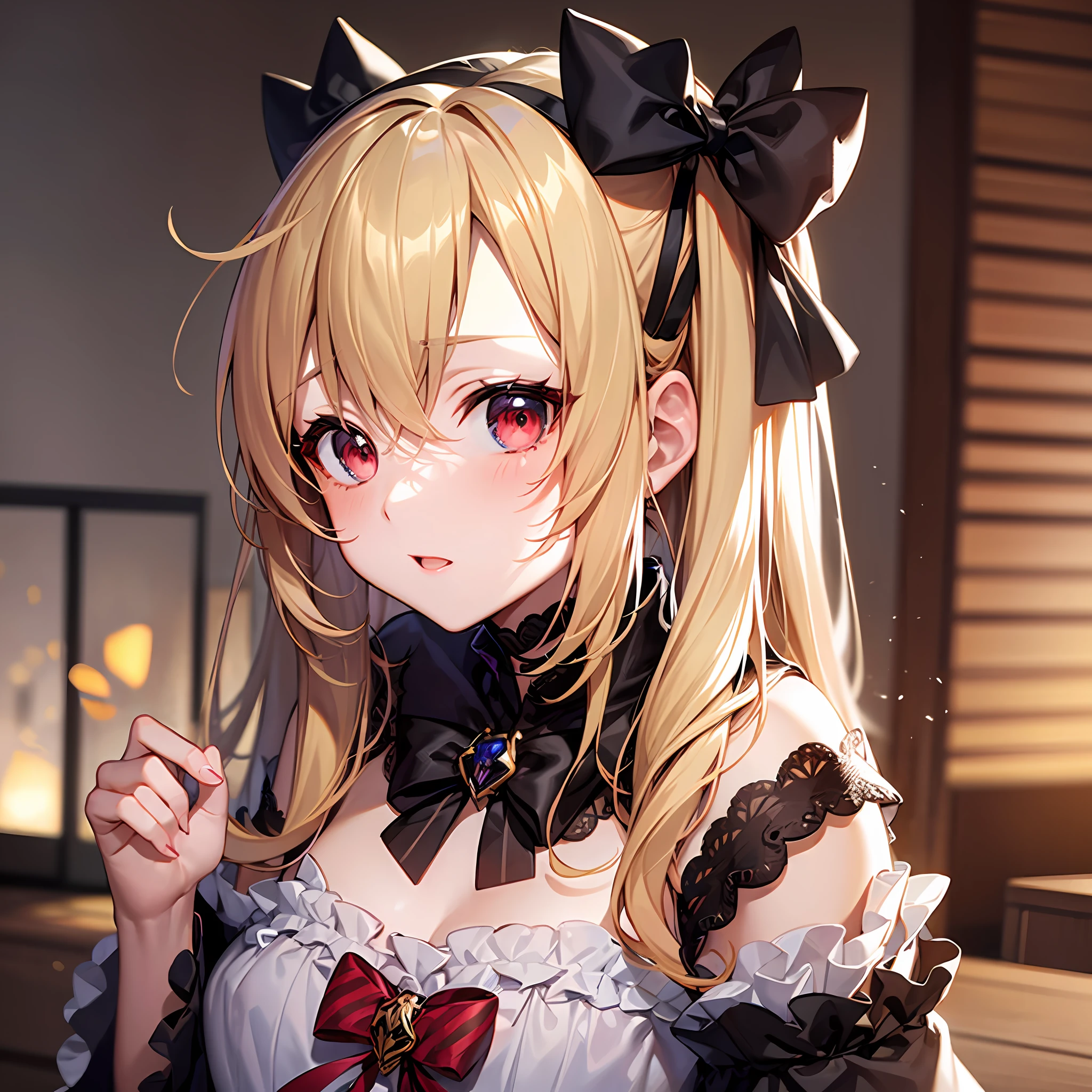 One blonde girl、red-eyed、Japanese style goth loli、夜晚、