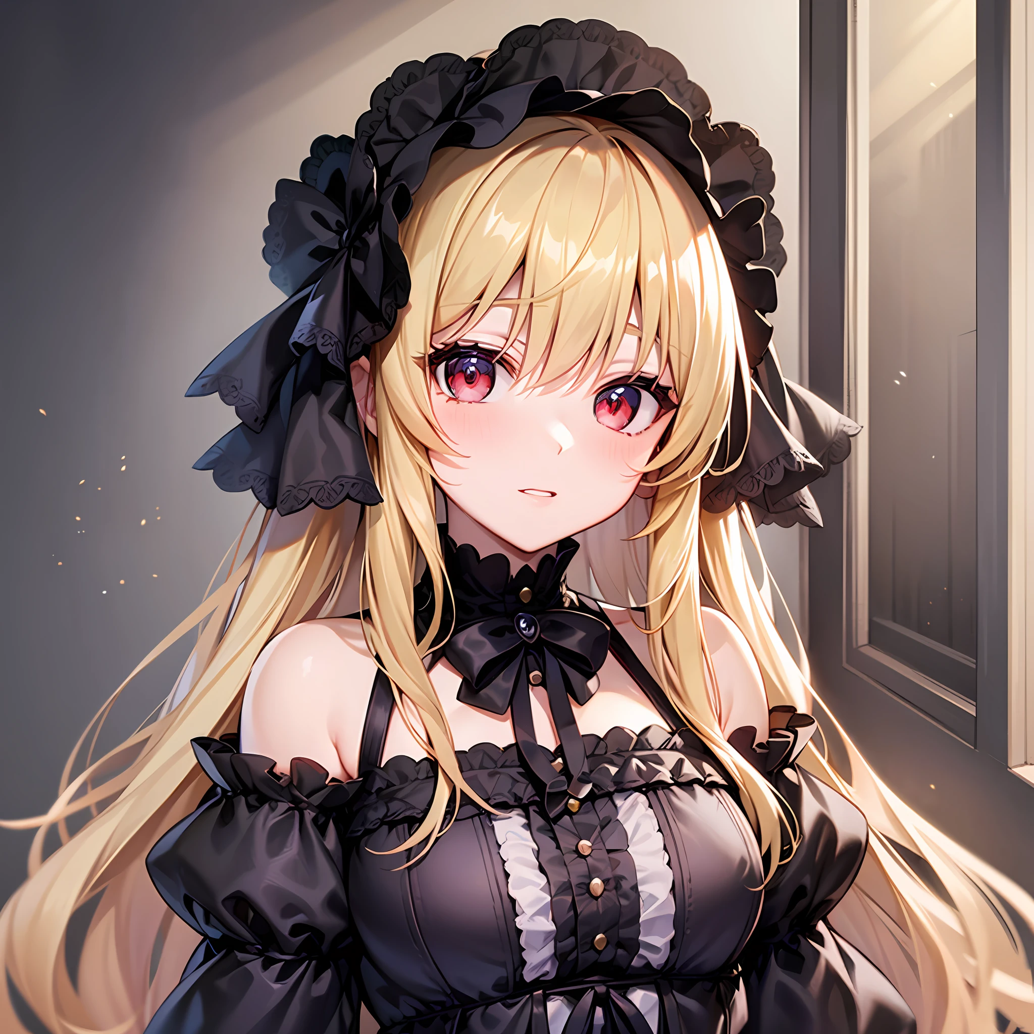 One blonde girl、red-eyed、Gothic ta、