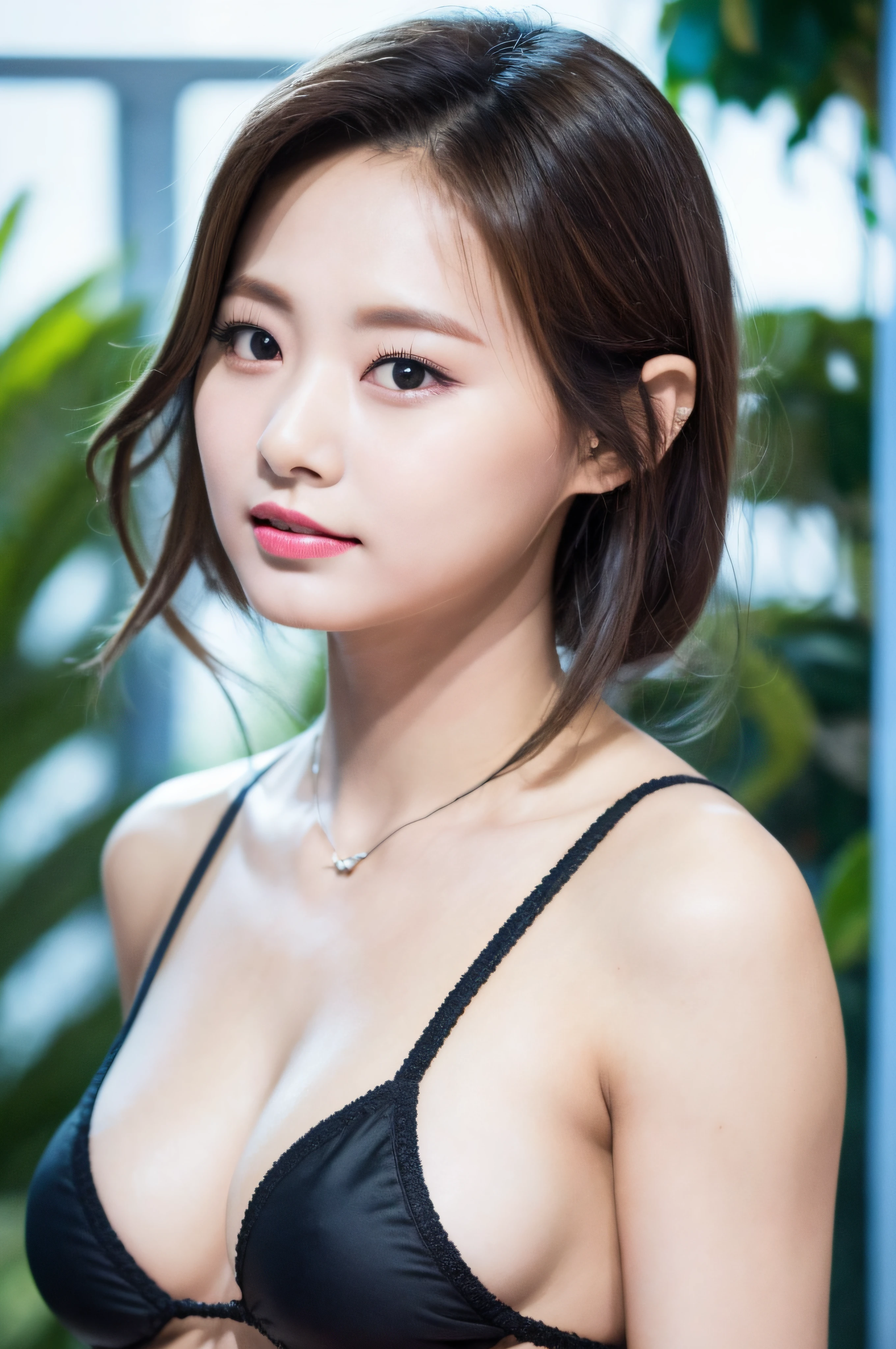 tzuyutwice、japanese girls、8k, best quality、 real image, intricate detail、ultra-detail、ultra-high resolution、 depth field、 (realistic, realistic: 1.2), masterpiece, photo 1girl,18yo girl、ple short hair、black Hair、bangs、BROWN EYES、Perfect figure、Sense of transparency、luster、gloss、modest chest、bikini、Guangyue、Burning body、hposing Gravure Idol、swimming pool、Beautiful feet、Strong sunlight、Nasty、Rain-drenched body、wet、actress、hposing Gravure Idol、Nogizaka Idol、korean idol