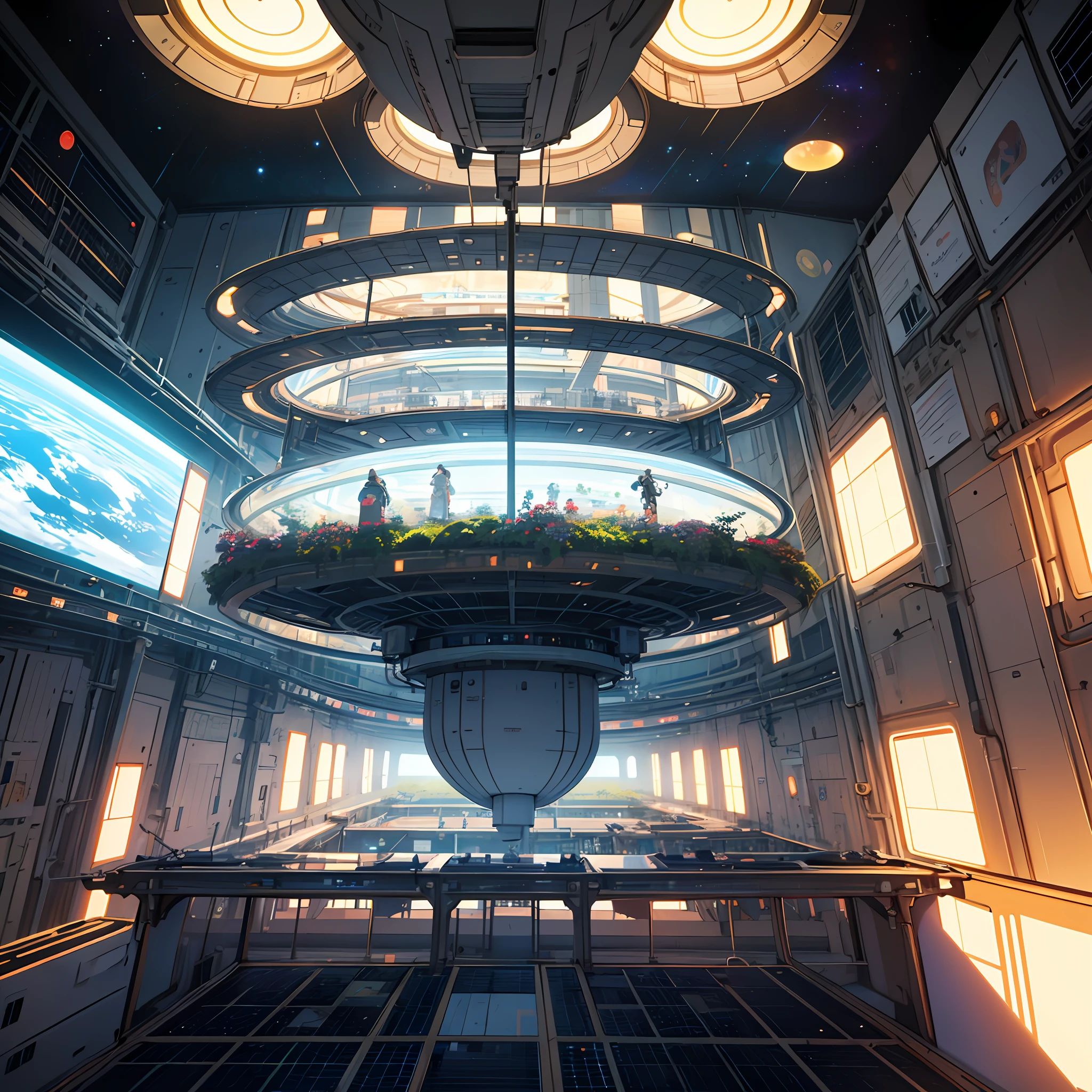best quality、A masterpice、An ultra-high picture quality、Super distinct、16K、8K、cosmic space、colony、Disc-shaped、Living area、living、At work、intergalactic、Farm Area、botanical garden、Artificial gravity、Magnificent view of the Earth、A space station --auto