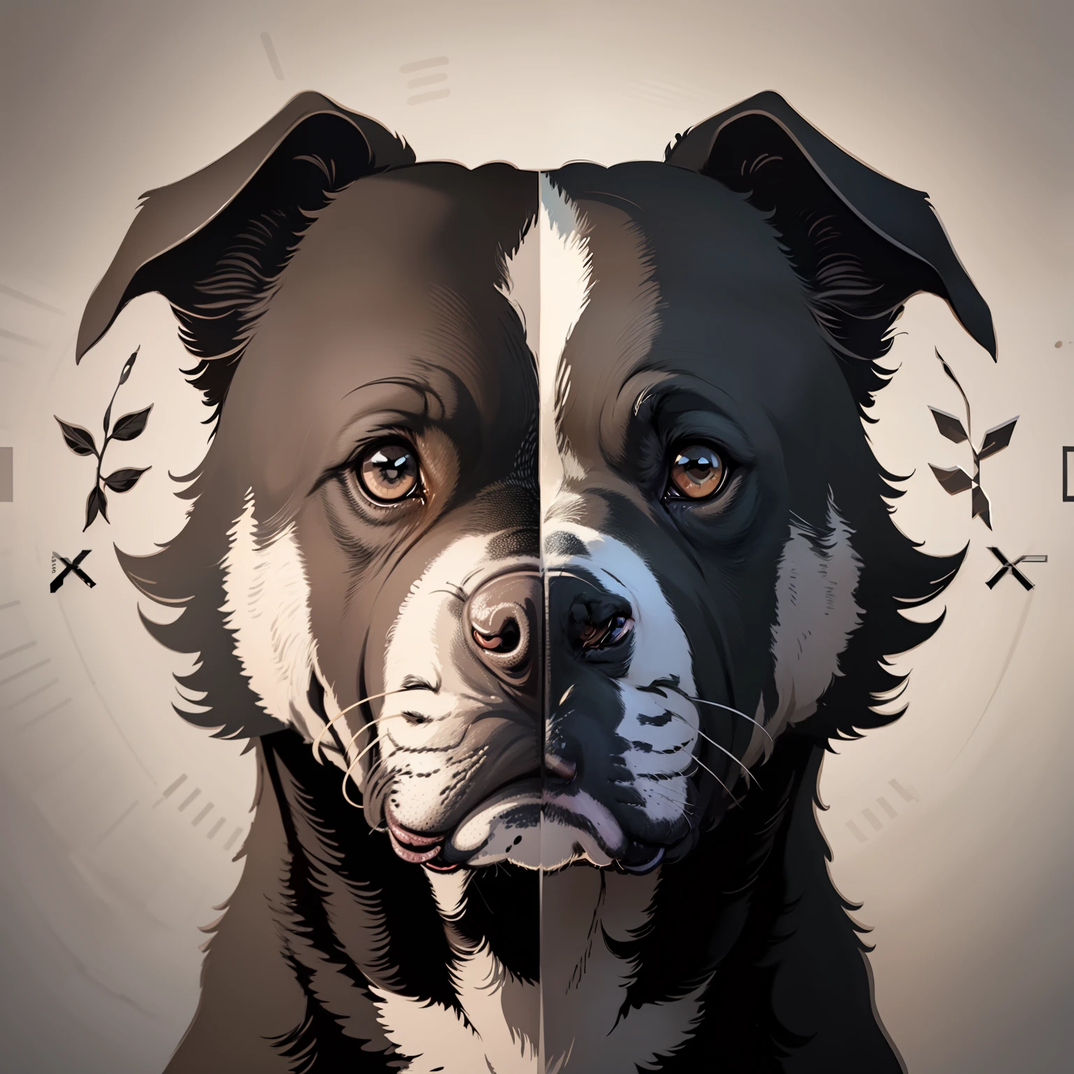 (obra de arte moderna) logotipo com um cachorro pitbull confiante nas cores preto e branco. Arte perfeita, 8k.