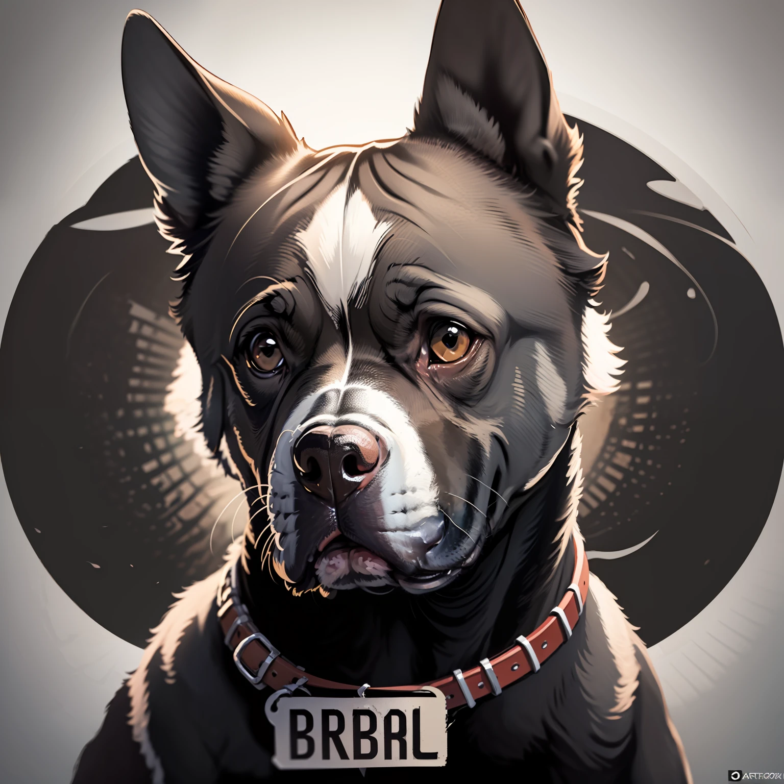 (obra de arte moderna) logotipo com um cachorro pitbull confiante nas cores preto e branco. Arte perfeita, 8k.