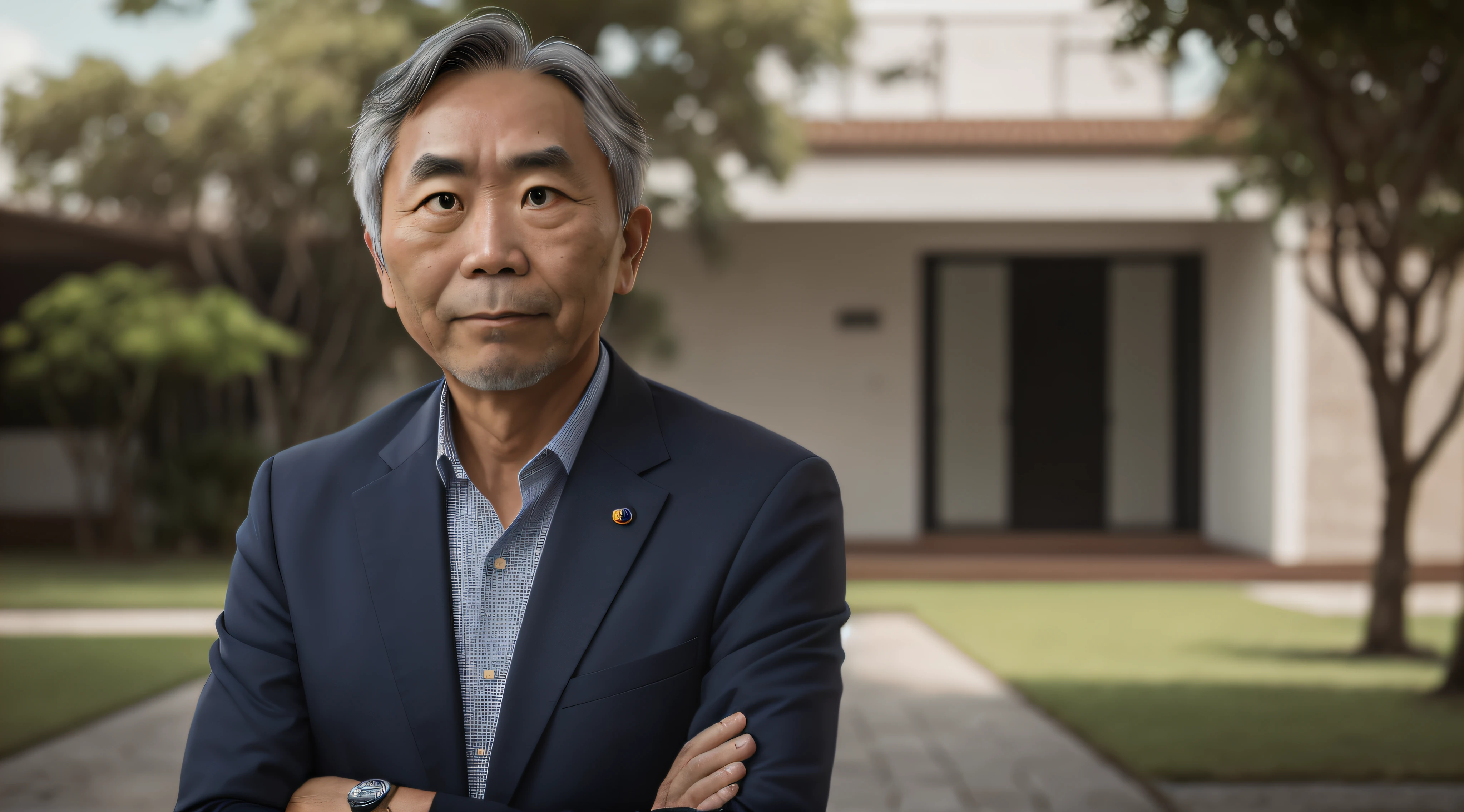 um retrato de Haruki Murakami, corpo inteiro, 8k, ultra realista, mega realista, foto raw, fundo desfocado --auto