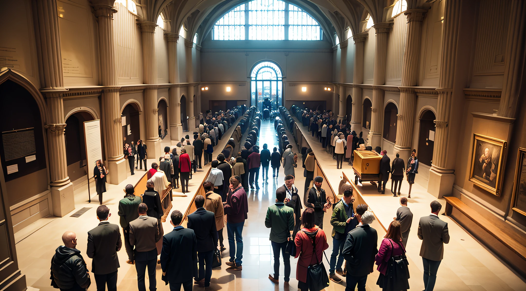 a queue of people inside the museum --auto