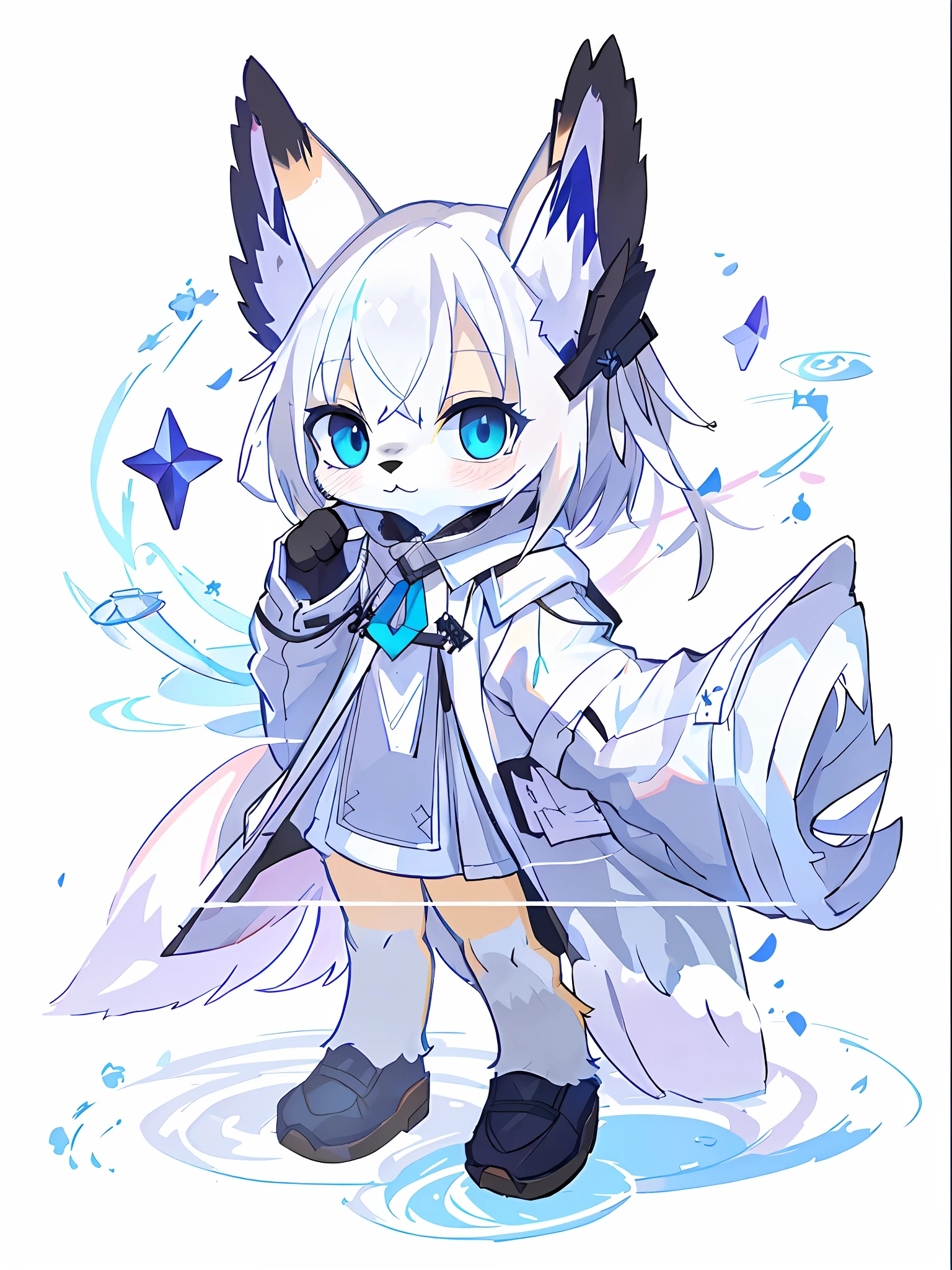 anime - style cat with blue eyes and a white fur coat, ethereal fox, from arknights, White-haired fox, Pisif, Fluffy!!!, Pisif style, Digital art on Pisif , komono, fullbody commission for, female furry mini cute style, water color nendoroid, trending on artstation pixiv, author：Shitao