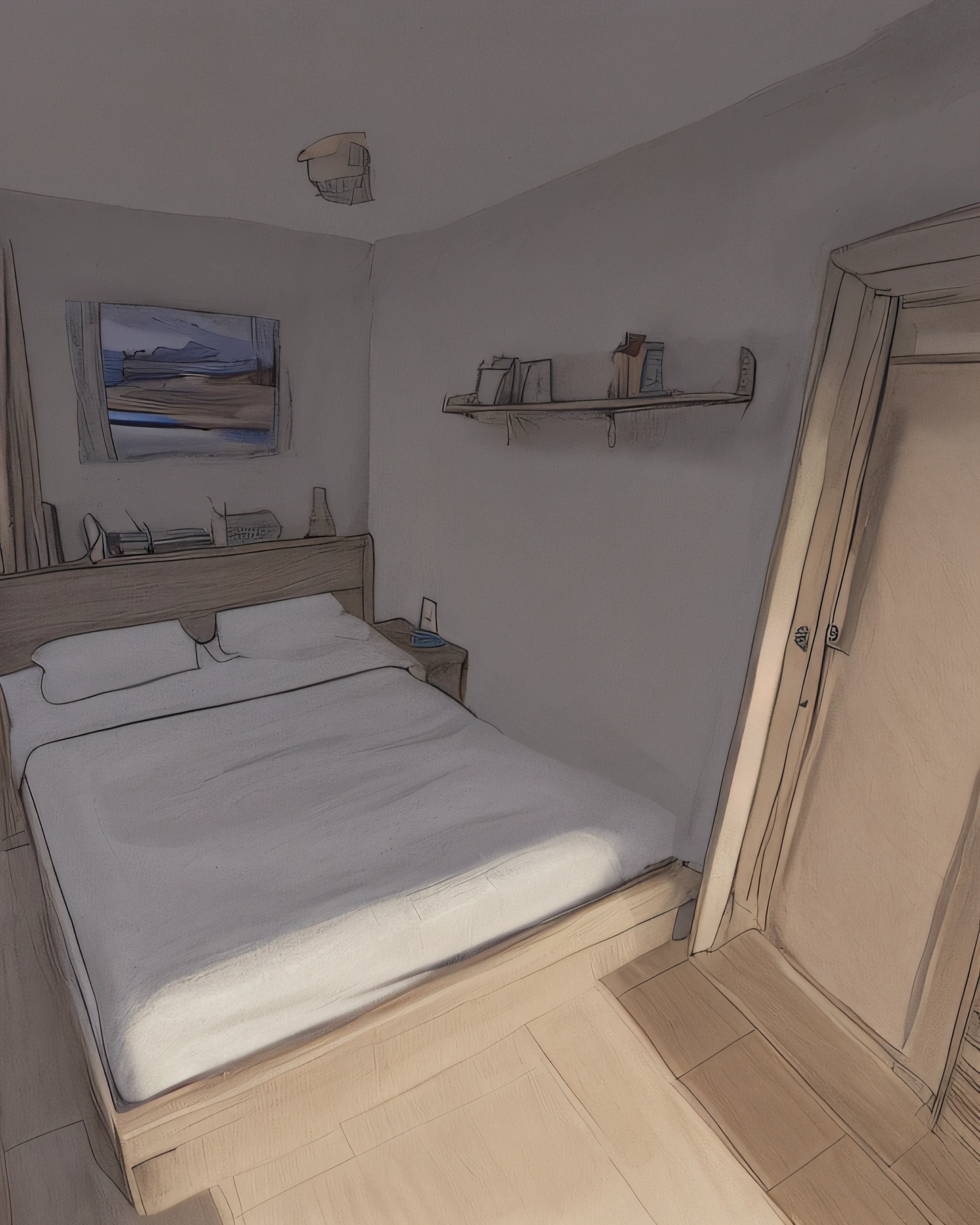 a drawing of a bedroom for color book, lighting on the bed