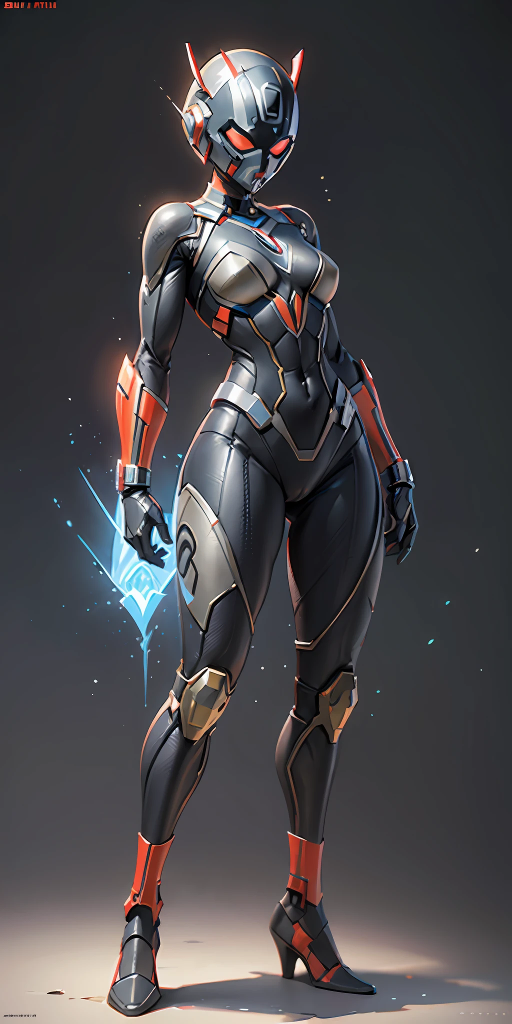 Woman dressed as Ant-Man from Marvel, frontal, full-length, looking at the camera, facing the audience, standing pose, simple background, three-dimensional light, detailed full-body concept, sleek digital concept art, beautiful full-body concept art, art trend, CGsociety full-length,full body