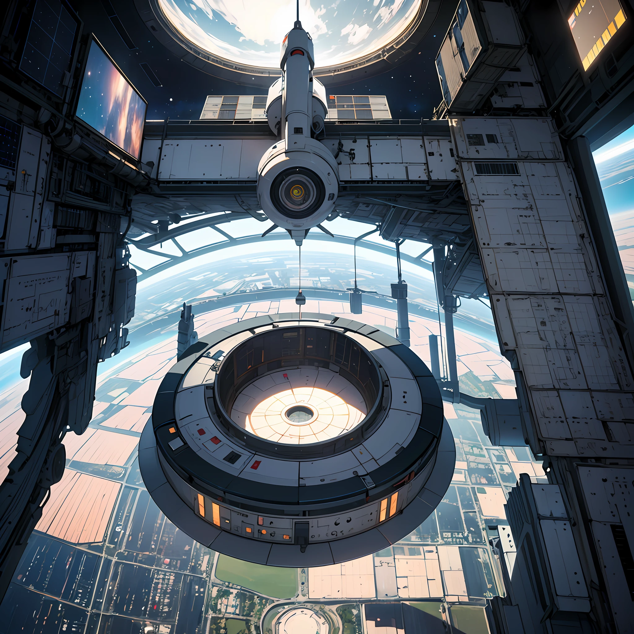 best  quality、A masterpice、An ultra-high picture quality、Super distinct、16K、8K、cosmic space、colony、Disc-shaped、Living area、living、At work、intergalactic、Farm Area、botanical garden、Artificial gravity、Magnificent view of the Earth、A space station --auto