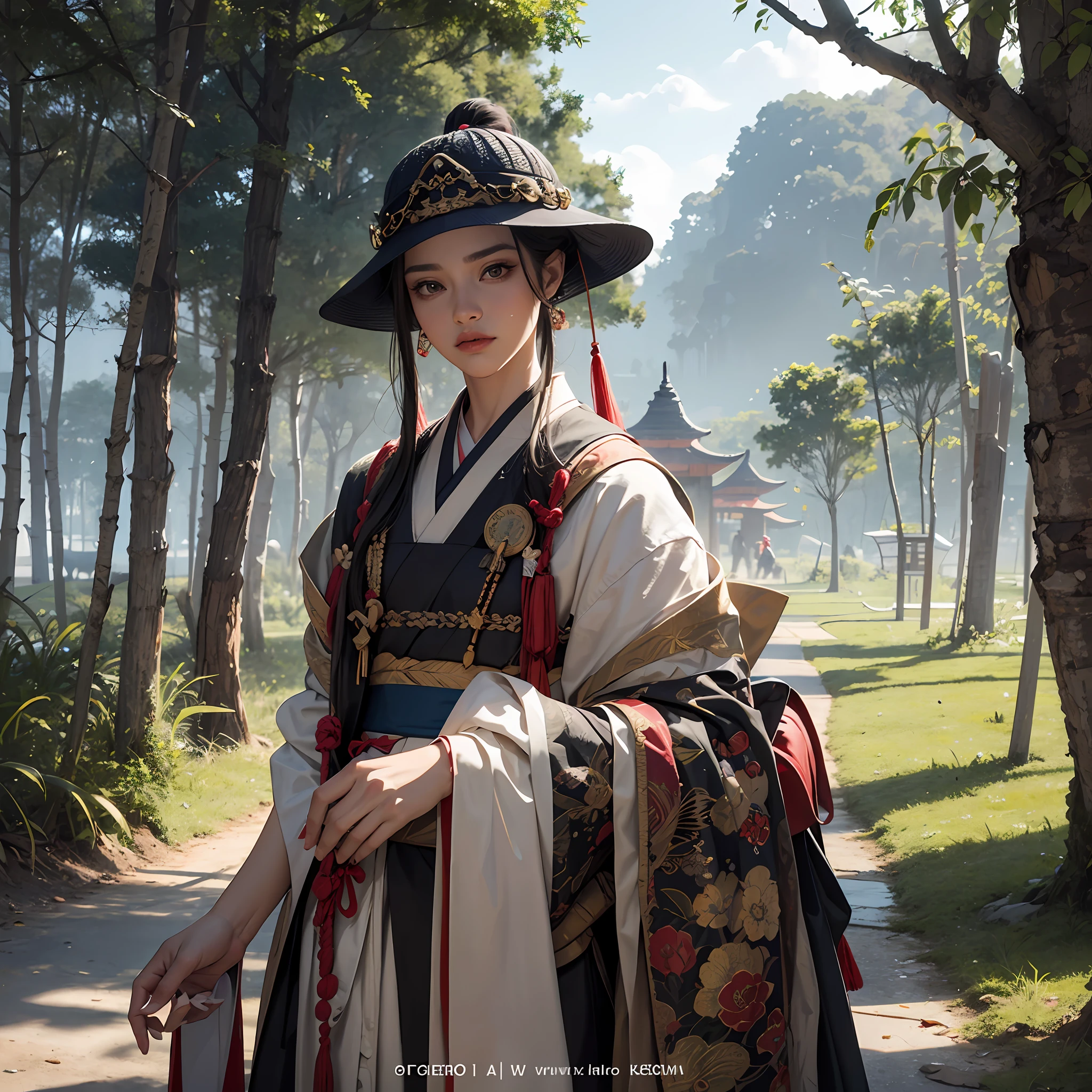 obra-prima, melhor qualidade, arte oficial, papel de parede 8k, altamente detalhado, illustation, 1 samurai, cabelo longo, olhos detalhados, forrest, ombros nus, hanfu, lagos, macio, bambu, estilo Clipart --auto