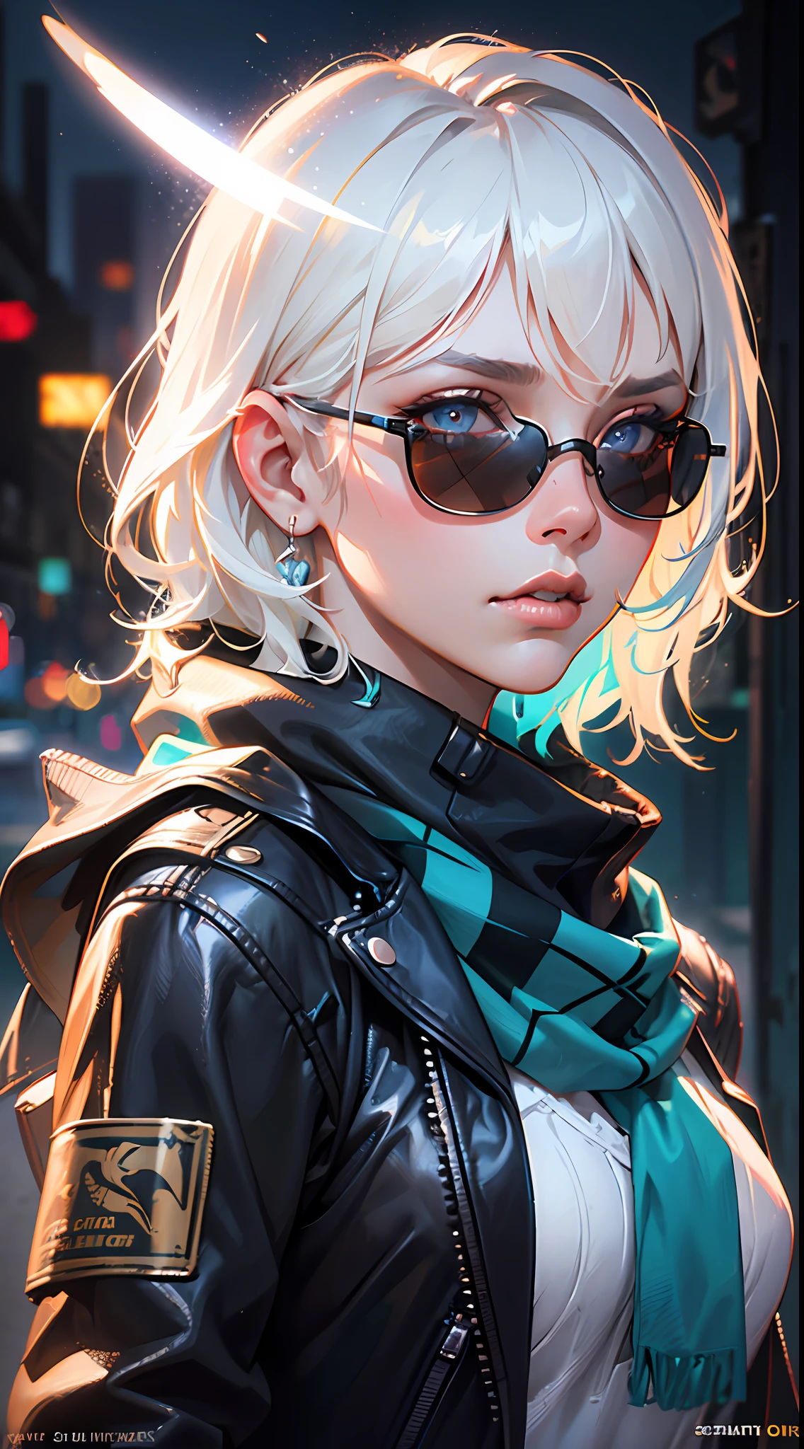 (dark shot:1.1), epic realistic, portrait of halo, sunglasses, blue eyes, tartan scarf, white hair by atey ghailan, by greg rutkowski, by greg tocchini, by james gilleard, by joe fenton, by kaethe butcher, gradient yellow, black, brown and magenta color scheme, grunge aesthetic!!! graffiti tag wall background, art by greg rutkowski and artgerm, soft cinematic light, adobe lightroom, photolab, hdr, intricate, highly detailed, (depth of field:1.4), faded, (neutral colors:1.2), (hdr:1.4), (muted colors:1.2), hyperdetailed, (artstation:1.4), cinematic, warm lights, dramatic light, (intricate details:1.1), complex background, (rutkowski:0.66), (teal and orange:0.4)