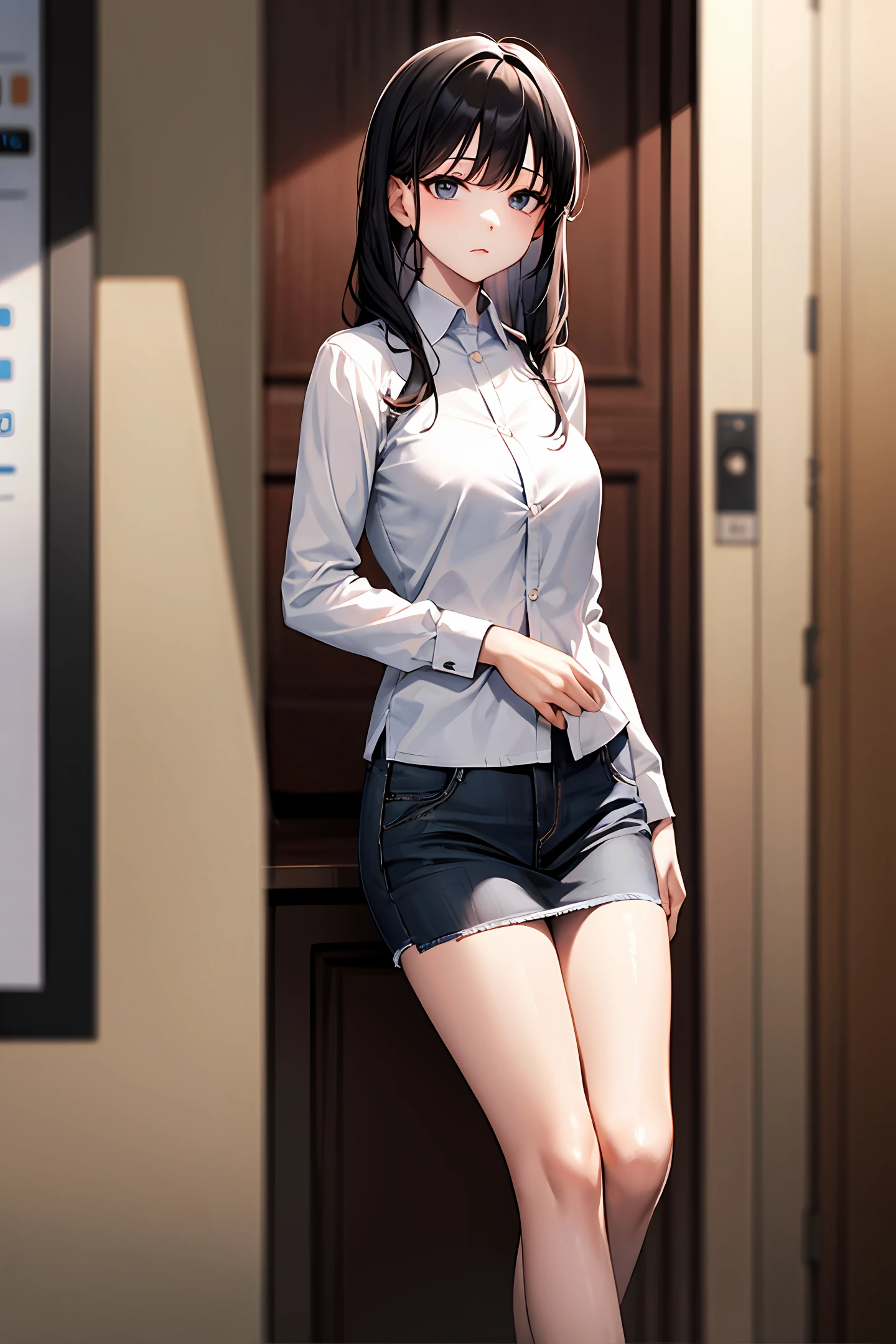 4k、a women、JINS、Camisa blanca、black hair