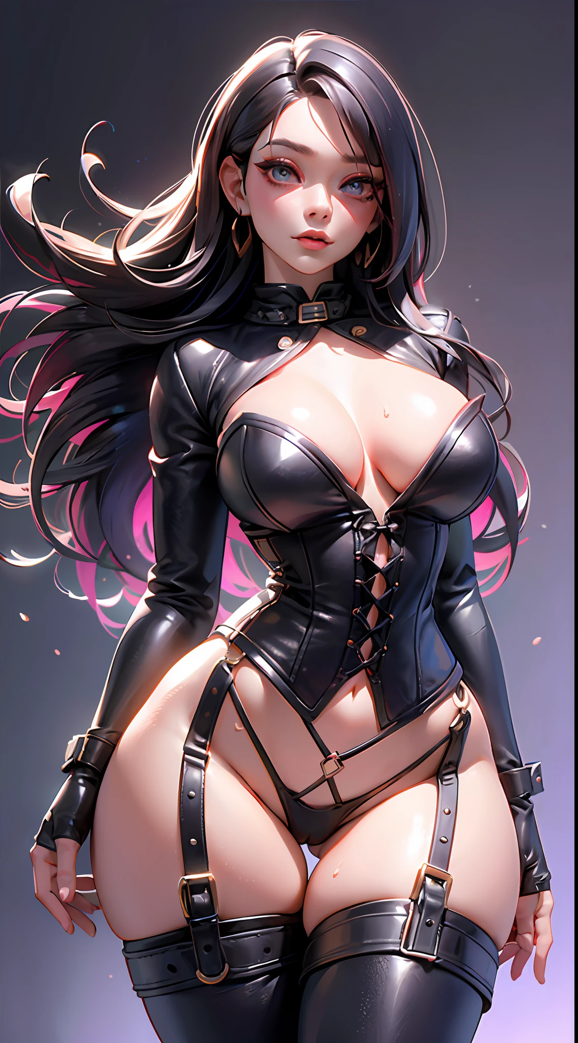 Rubber, Corset, Red Collar, ((Top Quality, Masterpiece: 1.3)), Beautiful Woman with Perfect Figure: 1.1, Glamorous Figure, Overflowing Breasts, Tightly Squeezed Waist, (Seductive Buttocks), Wet Body: 1.5, Very Detailed Face and Skin Texture, Detailed Eyes, (photorealistic:1.4), bokeh, from below,
