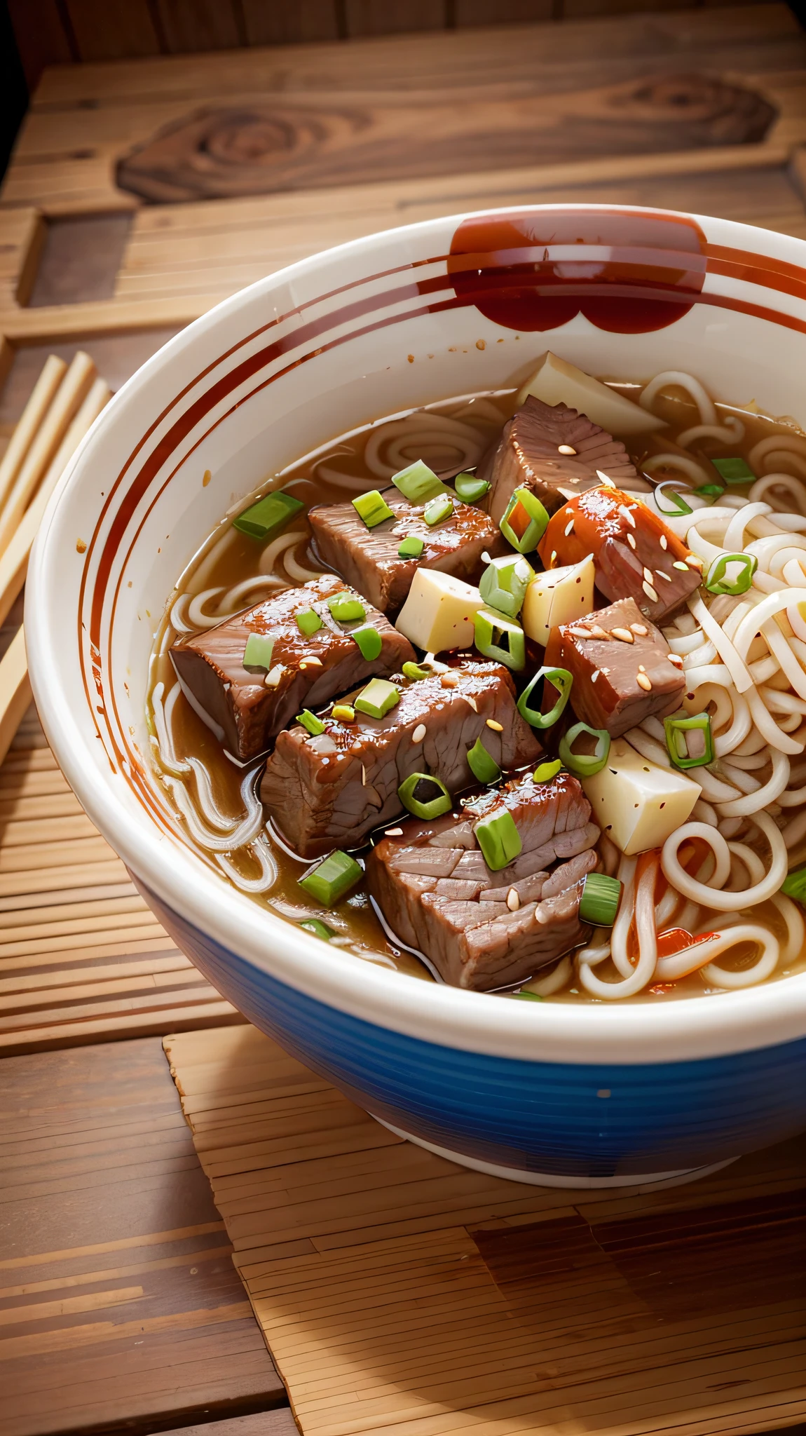 A bowl of beef noodles（clarity），Place on the dining table --auto