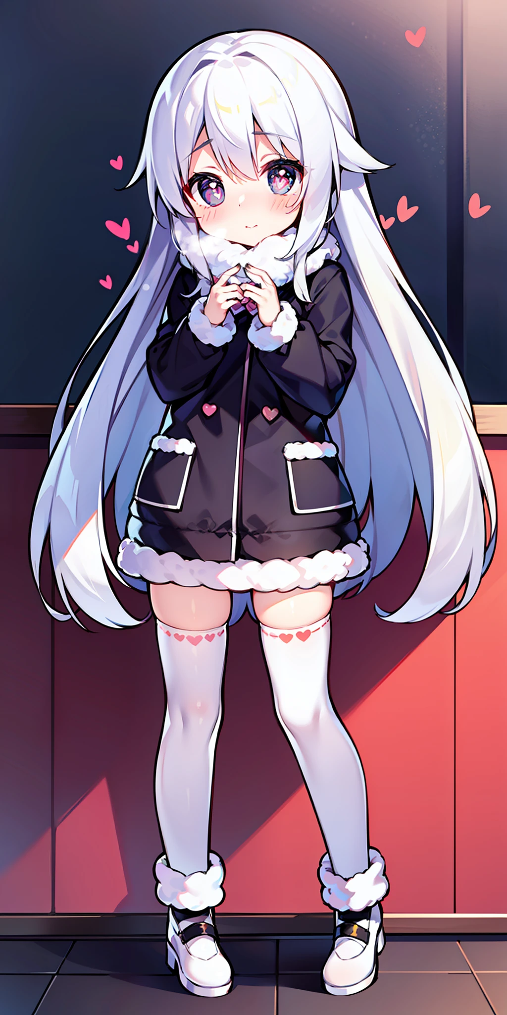 Lori，long haired，Cutes，heart - shaped pupils，solo，whitehair，get blush，wintern，nevando，White stockings，to stand