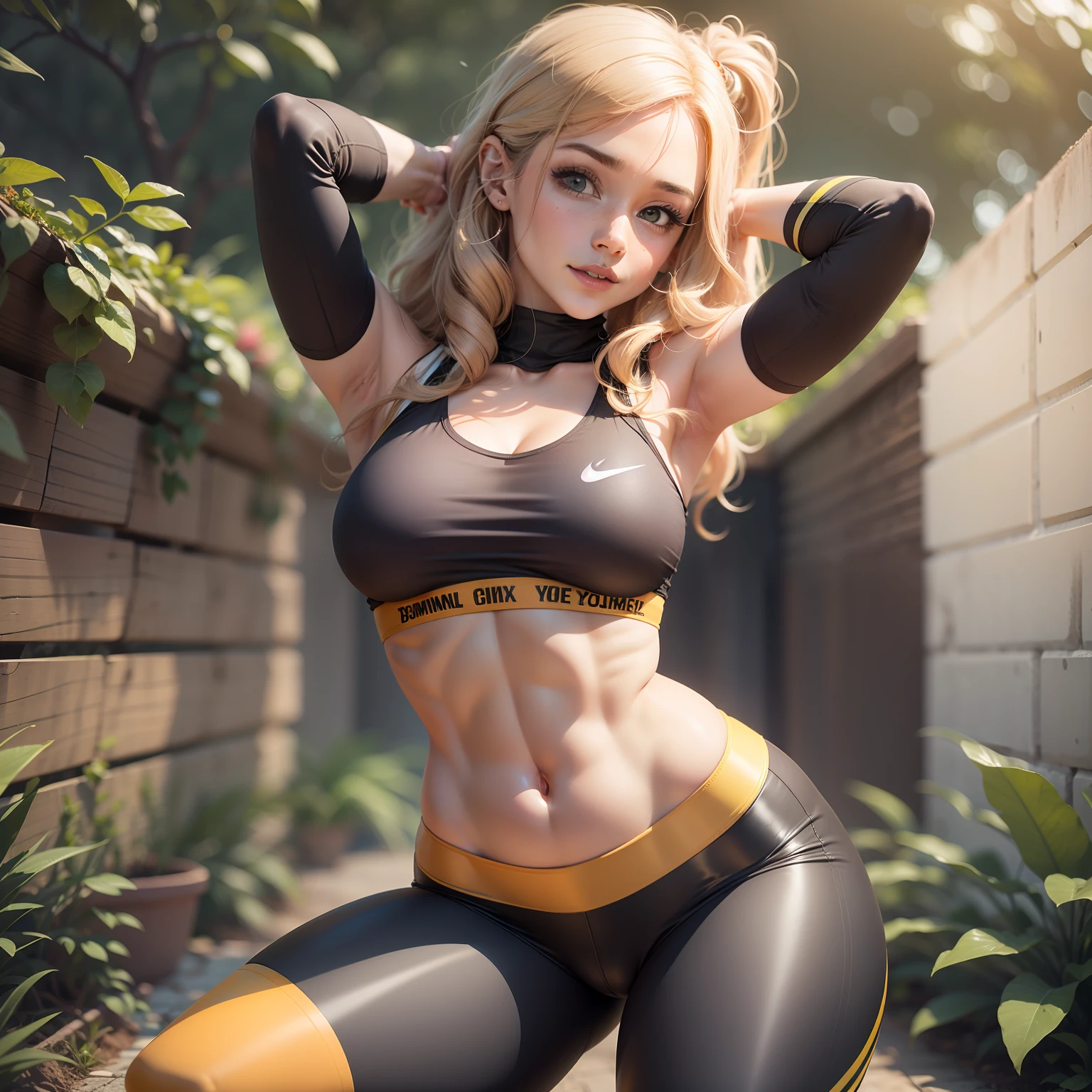 1 , cabelo loiro, olhos azuis, Nike orange legging pants, bunda e, peitos granameltoe, fundo dentro do quarto sozinha, Realistic detailed HD, 3d, sexy, corpo perfe bico do peito,  em cima da cama, corpo inteiro, pouca roupa, semblante feliz, foco no peito, peitos enormes, bico to visivel,