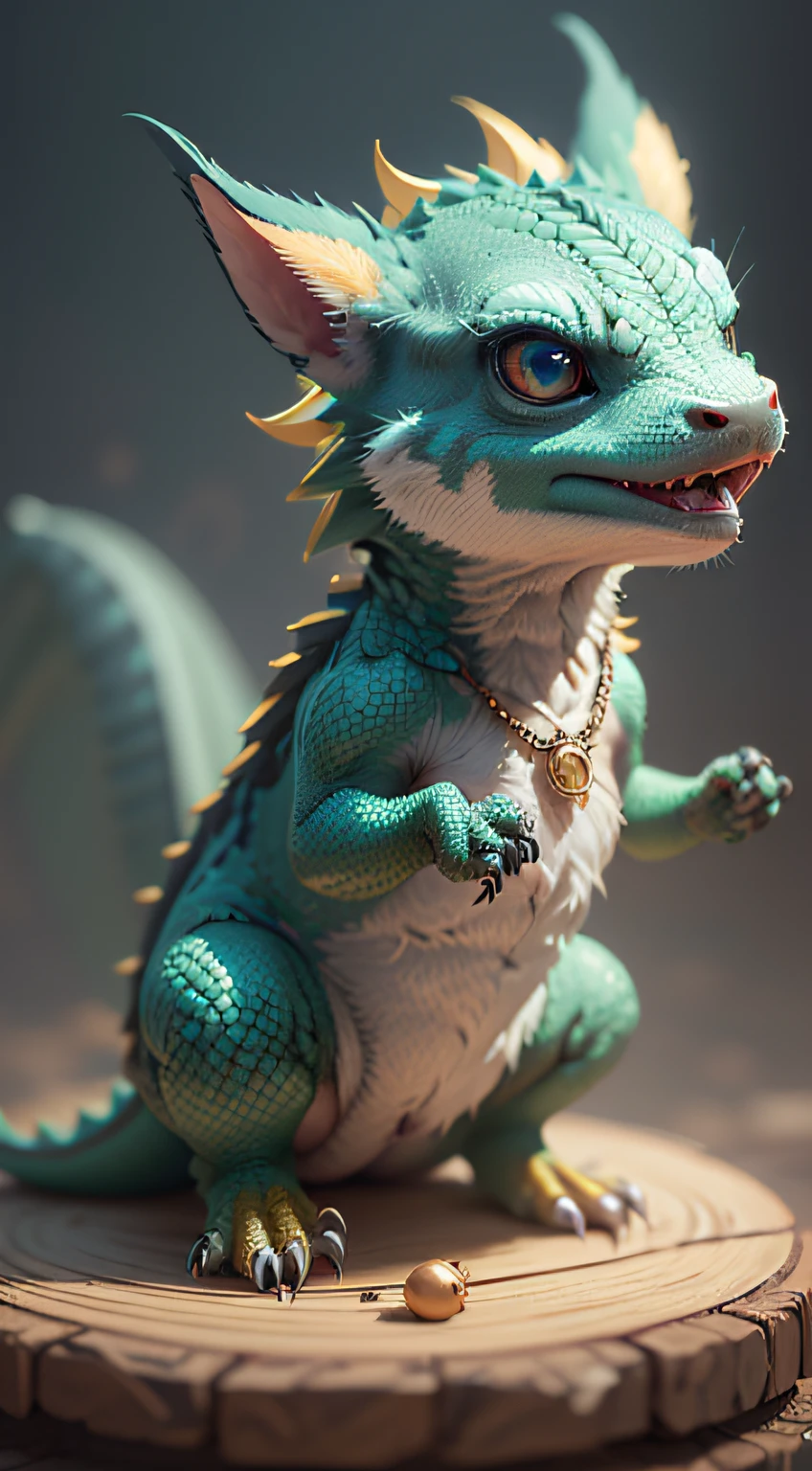 Gorgeous tiny hyperrealistic dragon with realistic eyes and bright different colors taking care of a necklace, Chibi, adorable and cute, logo design, cartoon, cinematic lighting effect, charming, 3D vector art, cute and quirky, fantasy art, bokeh, hand drawn, digital painting, soft lighting, isometric style, 4K resolution, photorealistic rendering, highly detailed cleaning, vector image, photorealistic masterpiece, professional photography, simple space scenery, isometric, vibrant vector
